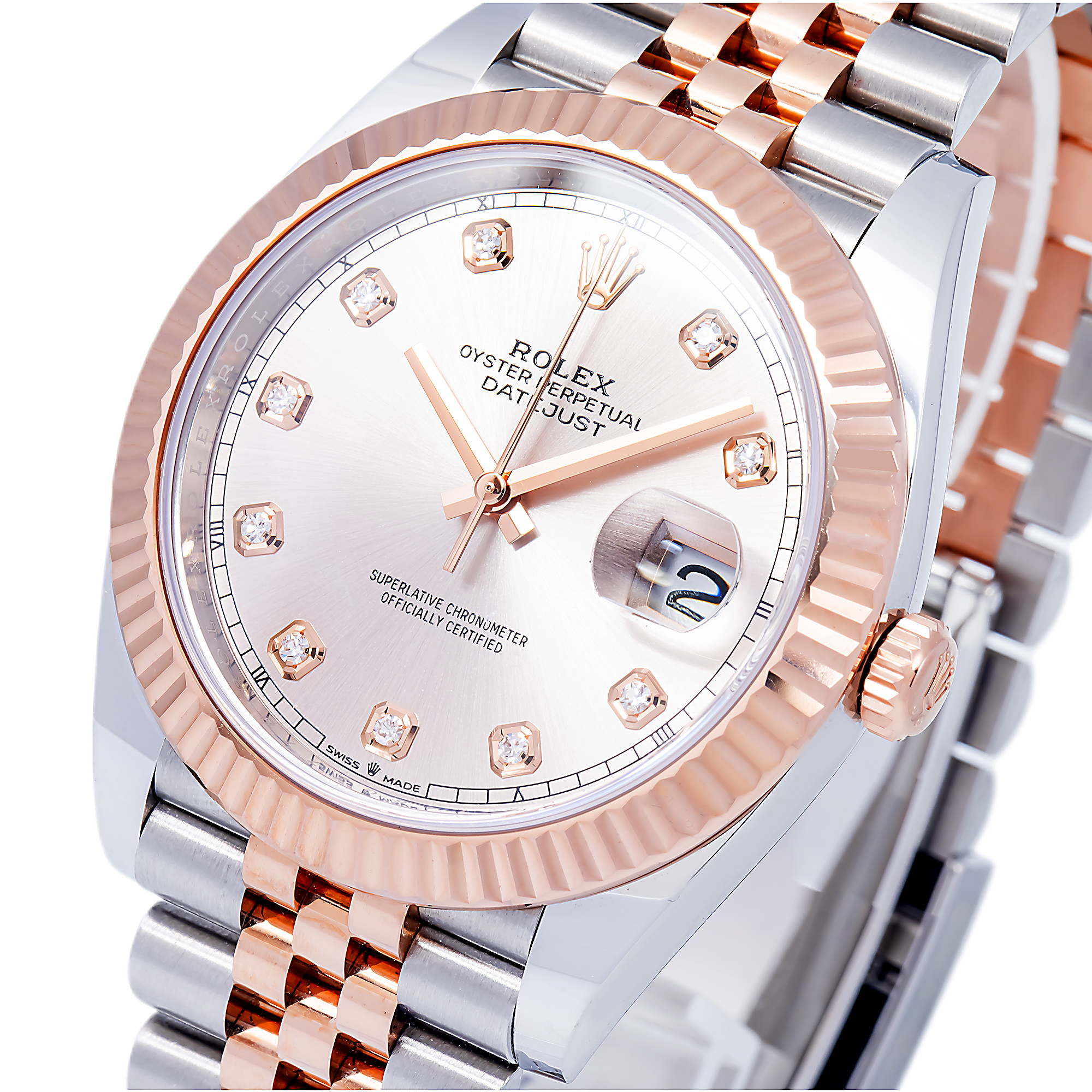 Rolex Datejust 41MM 126331 Sundust Diamond Dial Fluted Bezel Two Tone Rose Gold Jubilee Bracelet