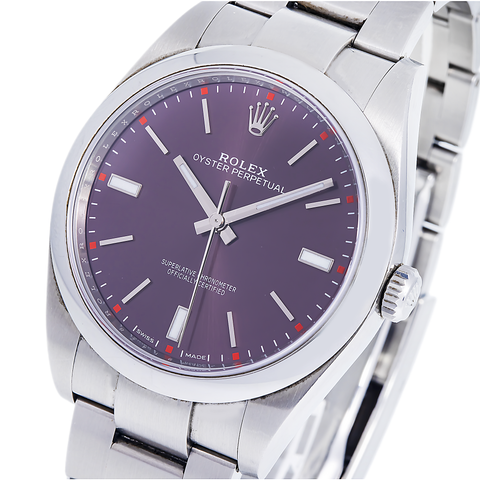 ROLEX OYSTER PERPETUAL 114300 39MM RED GRAPE DIAL WITH STAINLESS STEEL OYSTER BRACELET