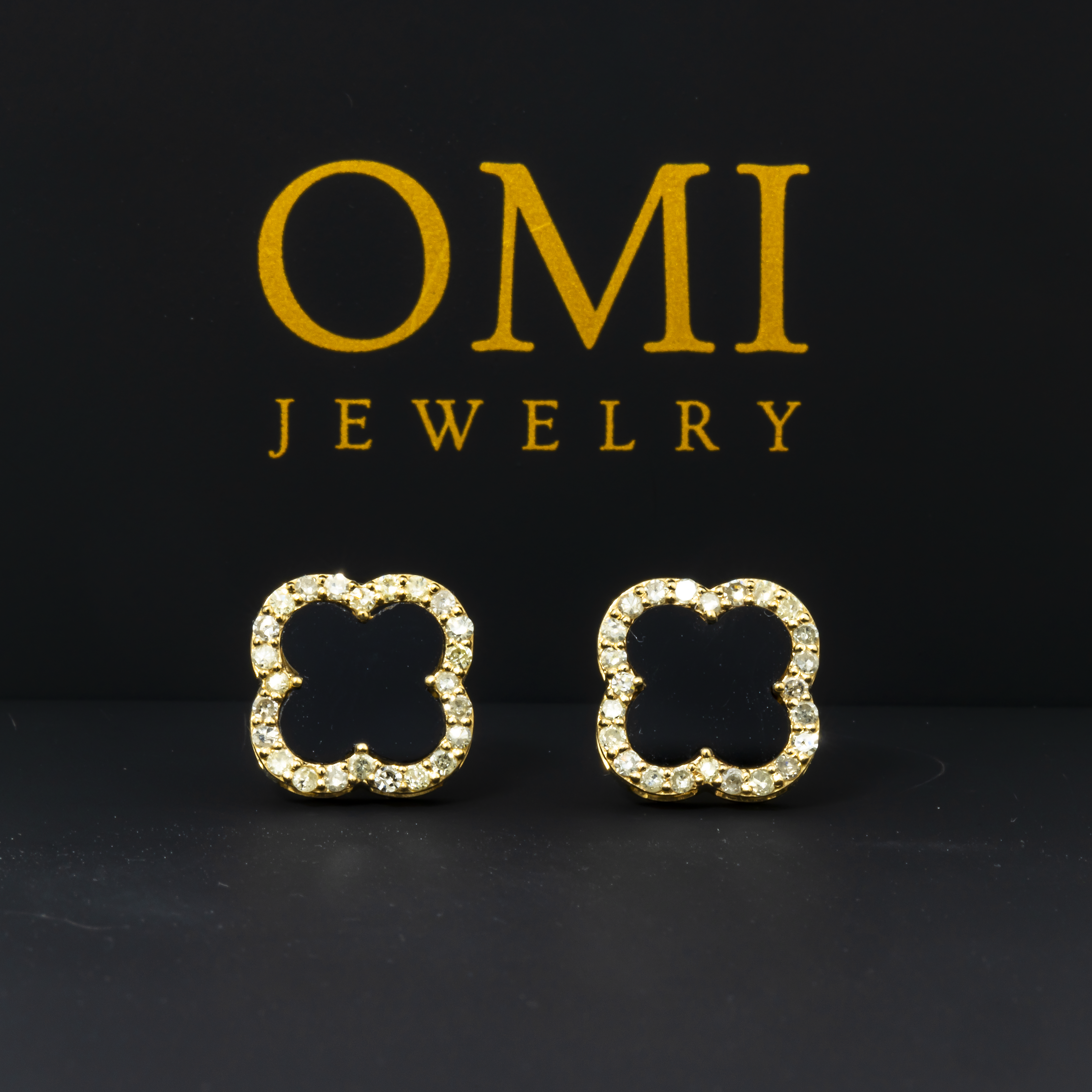 14K GOLD DIAMOND & BLACK CLOVER EARRINGS 0.42 CTW