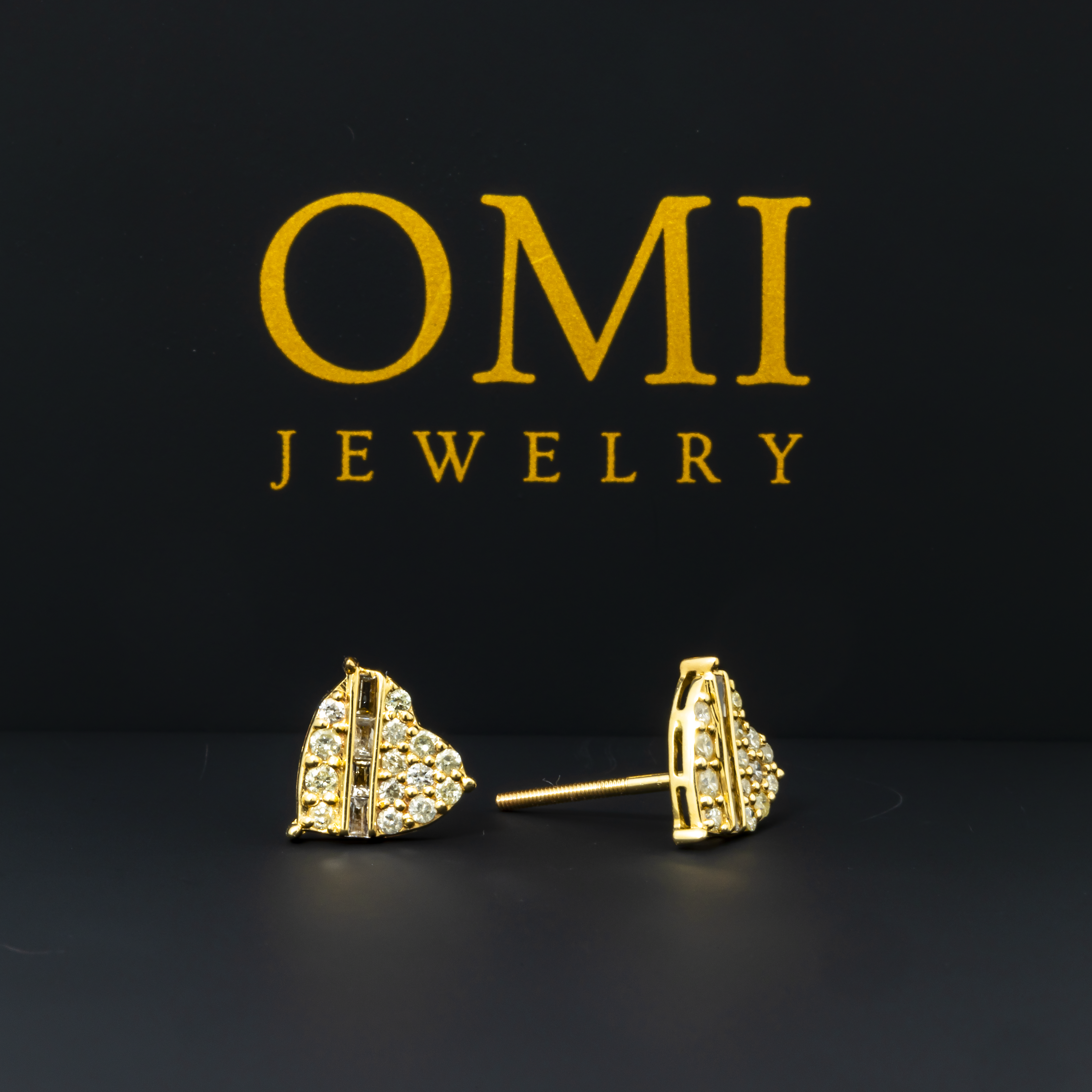 14K GOLD BAGUETTE AND ROUND DIAMOND HEART EARRINGS 0.41 CTW