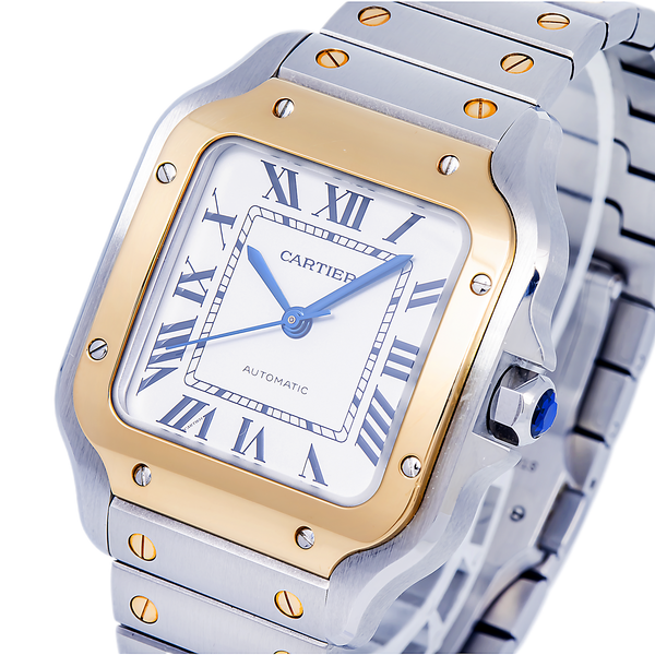 cartier santos w2sa0007 silvered opaline dial with two tone