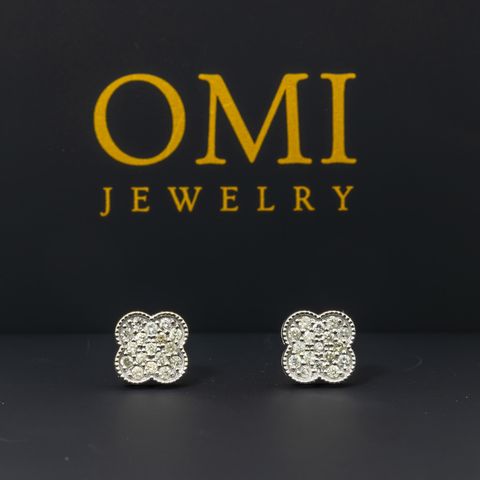 14K GOLD ROUND DIAMOND CLOVER EARRINGS 0.32 CTW