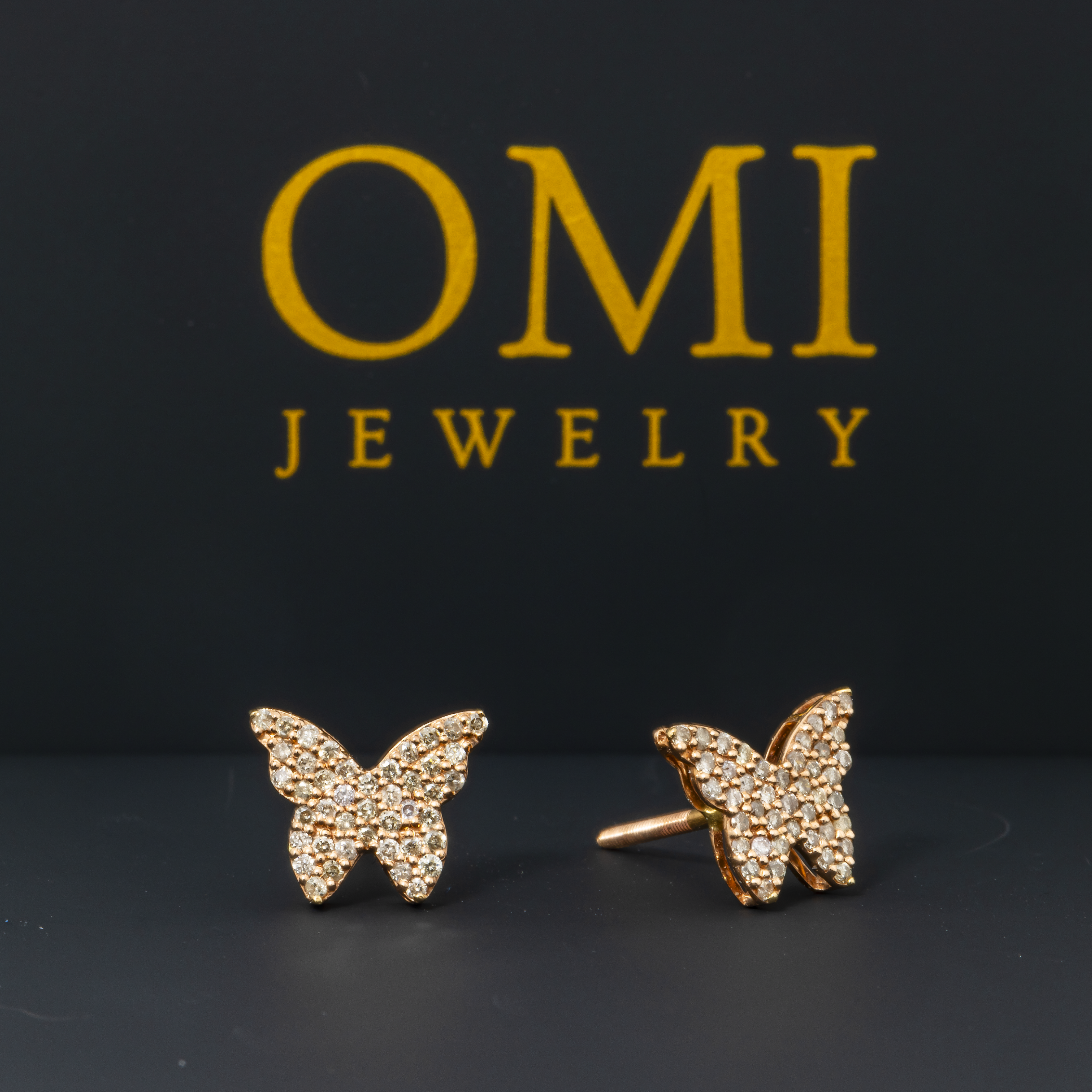 14K GOLD ROUND DIAMOND BUTTERFLY EARRINGS 0.38 CTW