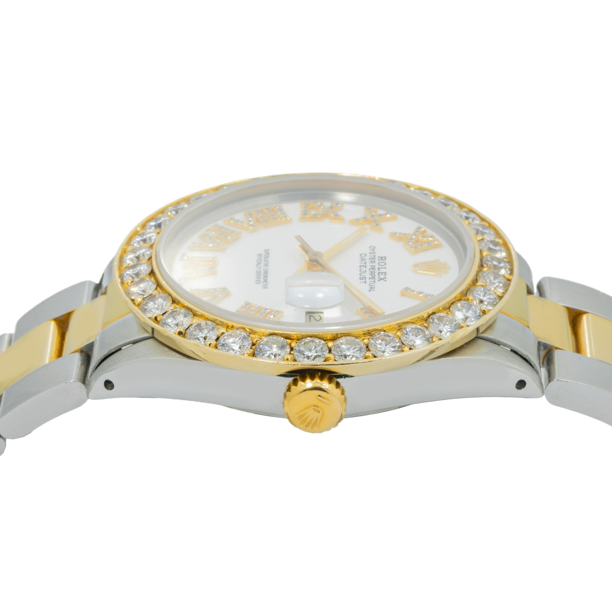 Rolex Datejust 36MM 16233 White Roman Diamond Dial Diamond Bezel Two Tone Yellow Gold Oyster Bracelet