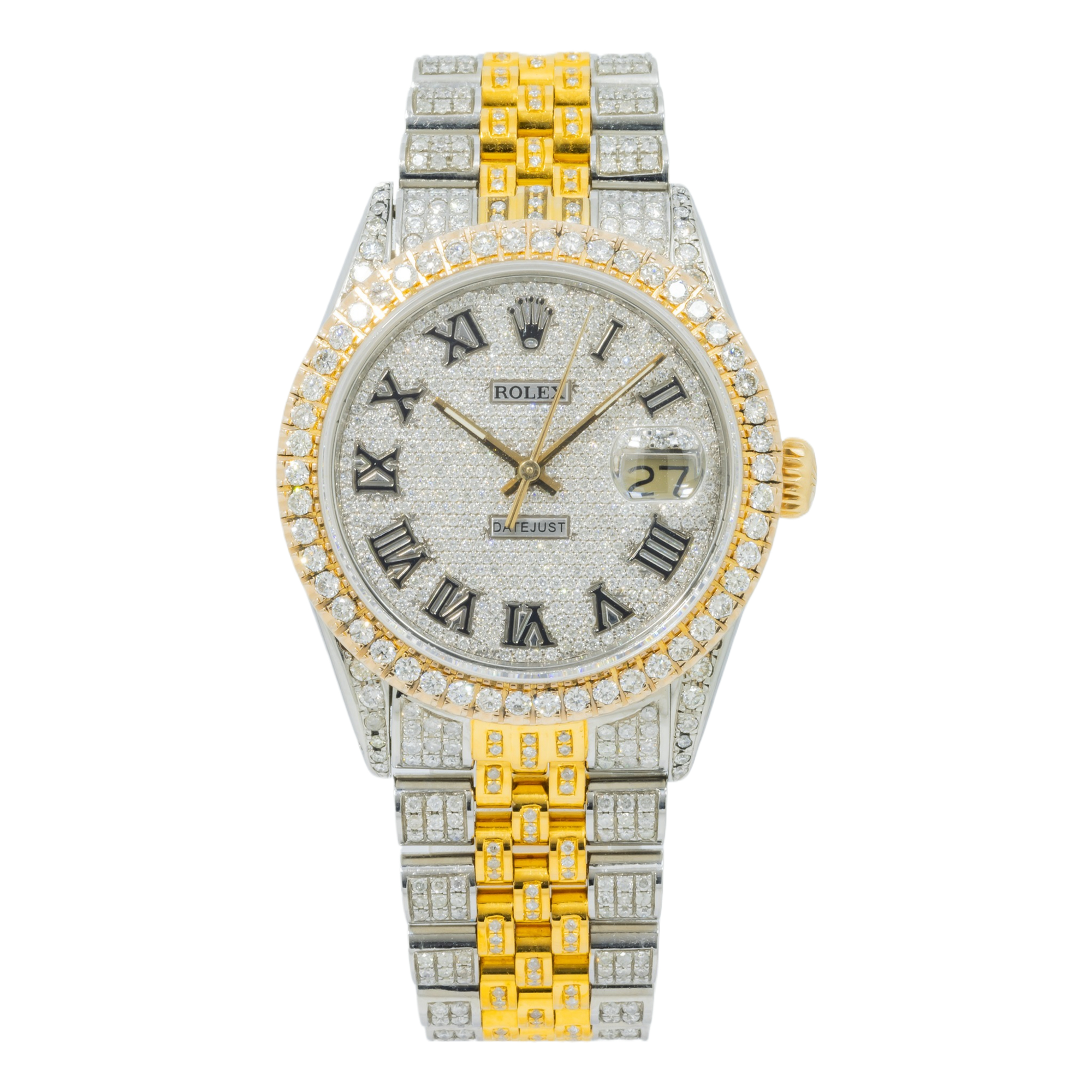 Rolex Datejust 36MM 16013 Diamond Paved Roman Dial Diamond Bezel Two Tone Full Diamond Jubilee Bracelet