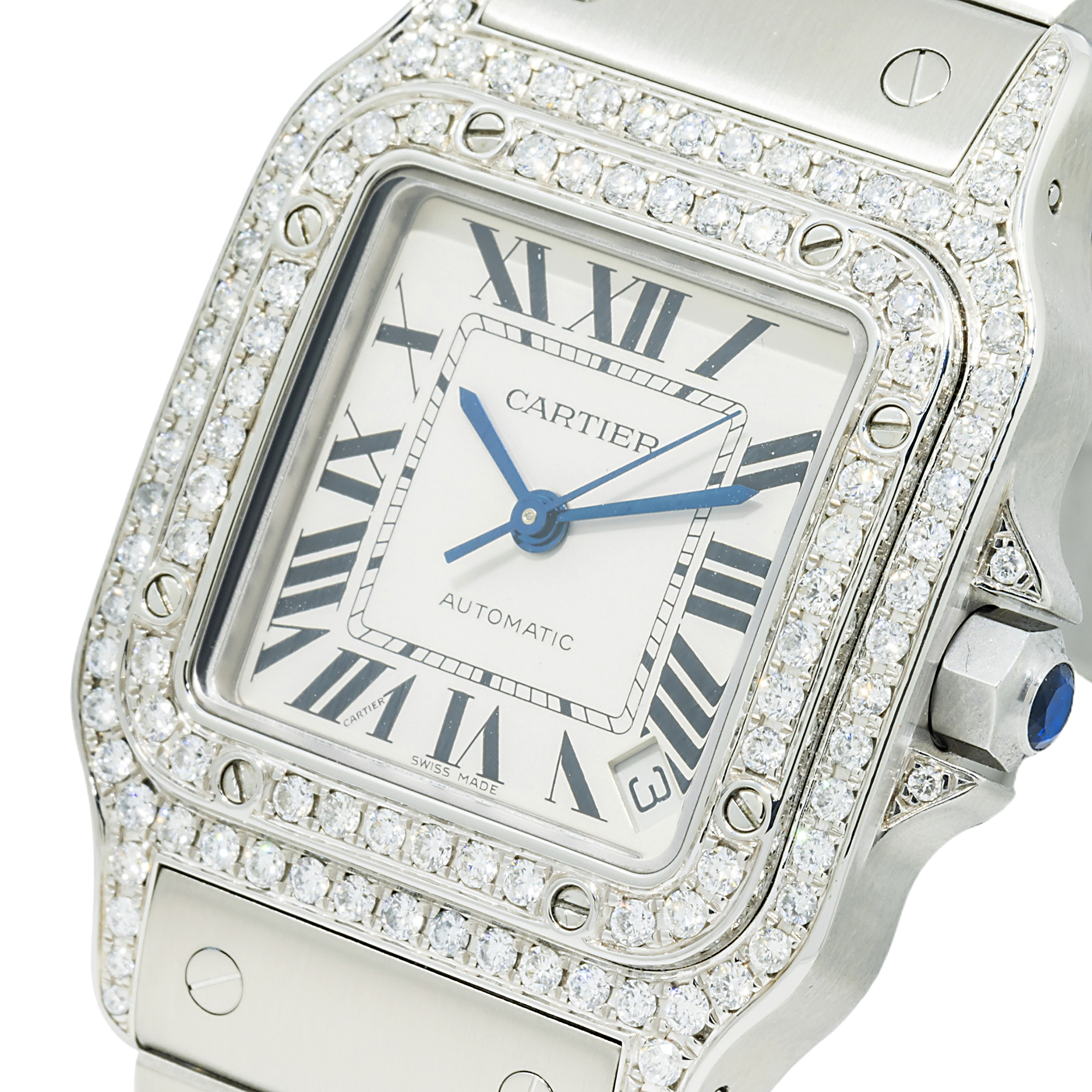 Cartier Santos Galbée XL W20098D6 32MM White Dial And Diamond Bezel With Stainless Steel Bracelet