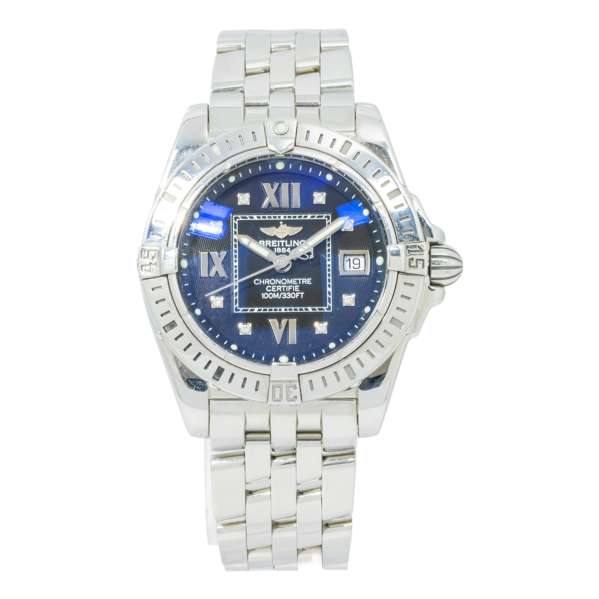 Breitling Windrider Cockpit 32MM A71356 Blue Roman Diamond Dial Stainless Steel Bracelet
