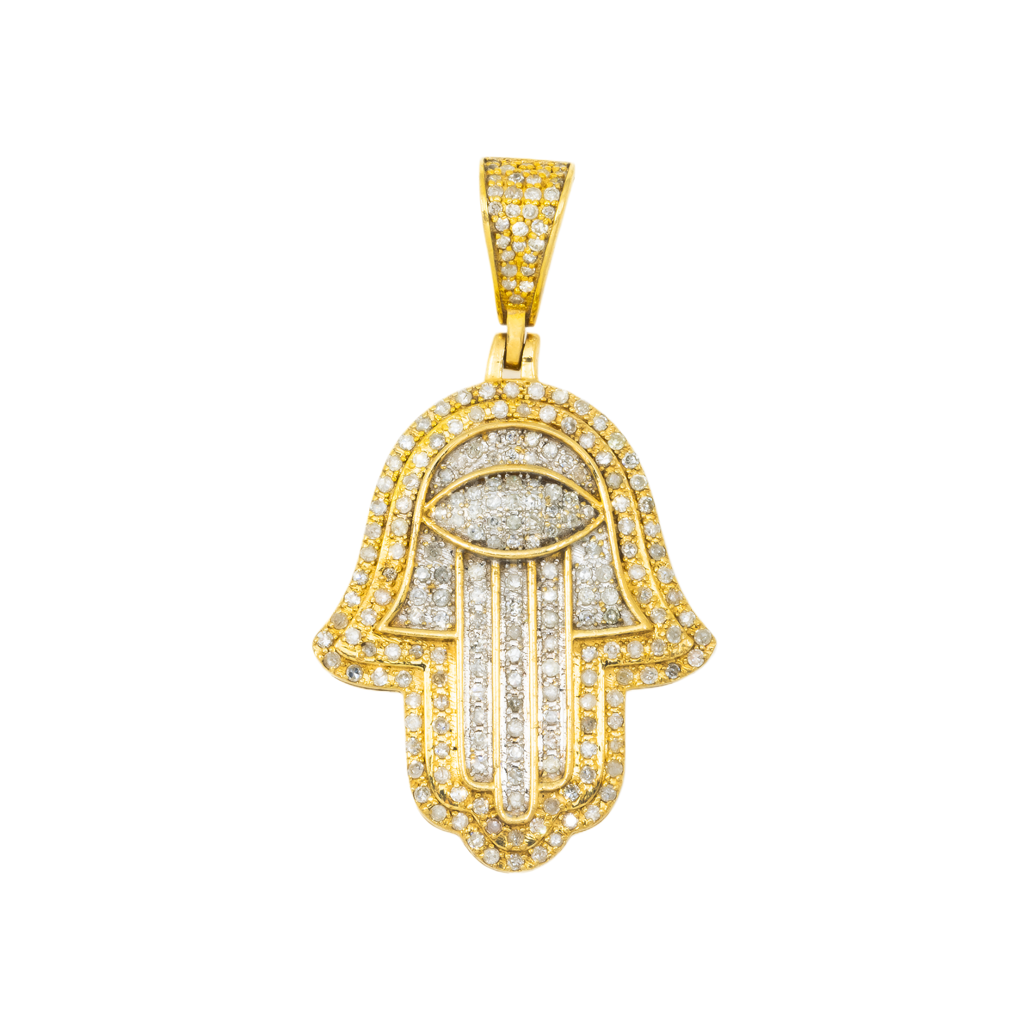 10K GOLD DIAMOND HAMSA EVIL EYE PENDANT 1.01 CT
