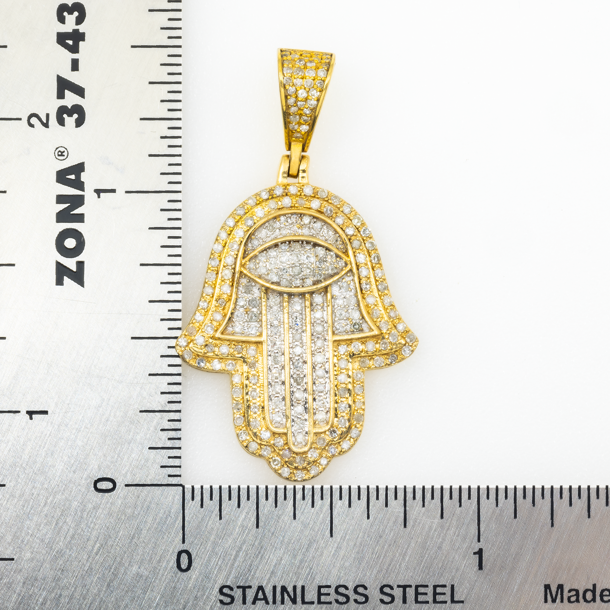 10K GOLD DIAMOND HAMSA EVIL EYE PENDANT 1.01 CT