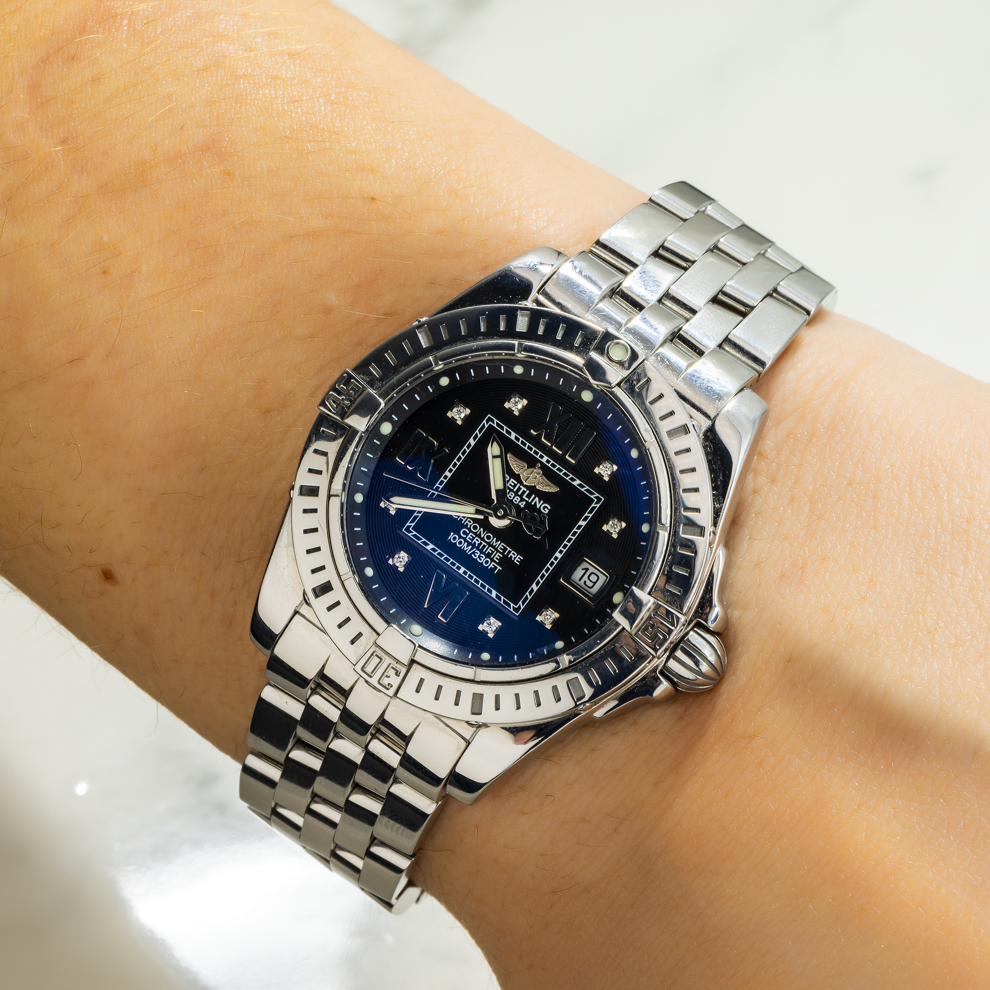 Breitling Windrider Cockpit 32MM A71356 Blue Roman Diamond Dial Stainless Steel Bracelet