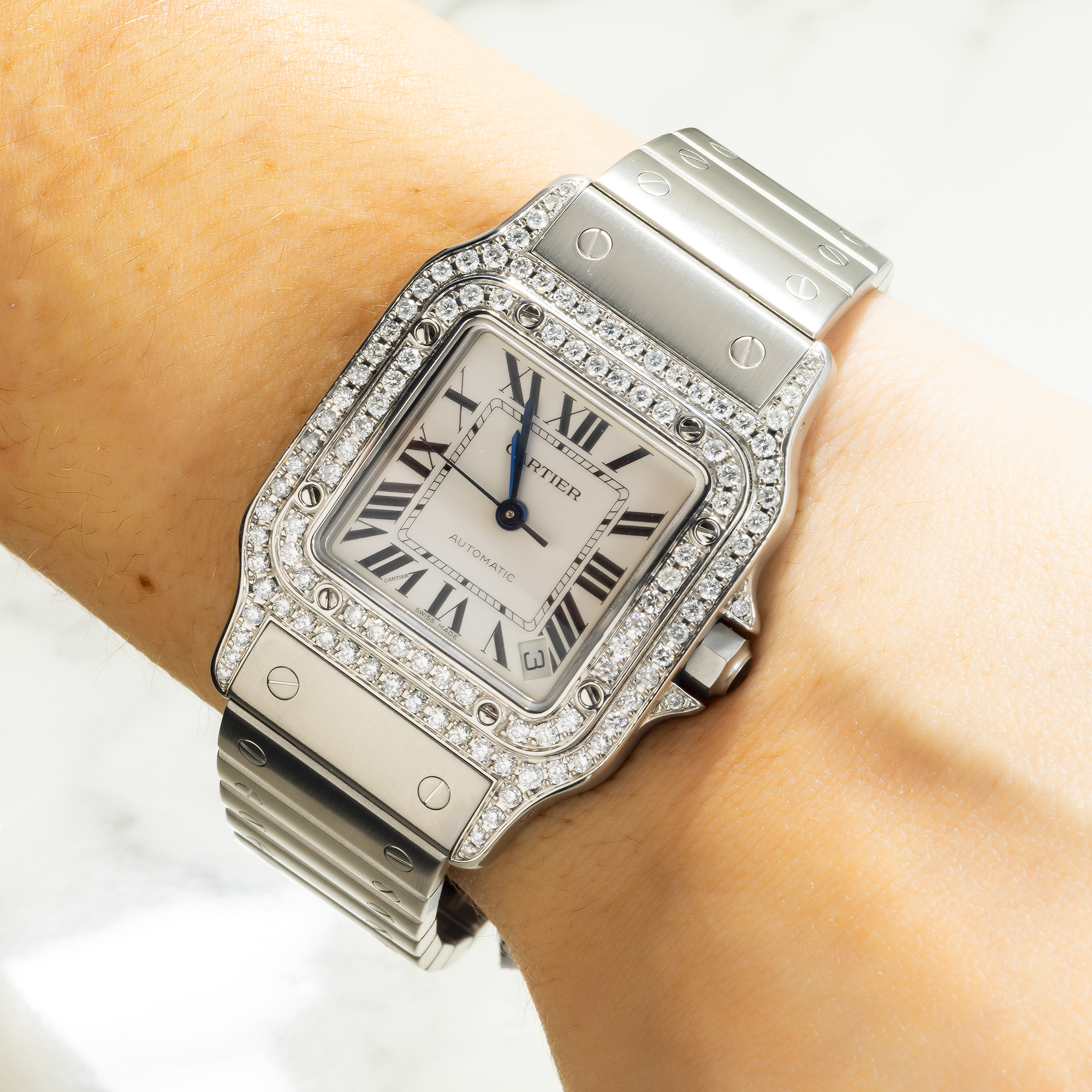 Cartier Santos Galbée XL W20098D6 32MM White Dial And Diamond Bezel With Stainless Steel Bracelet