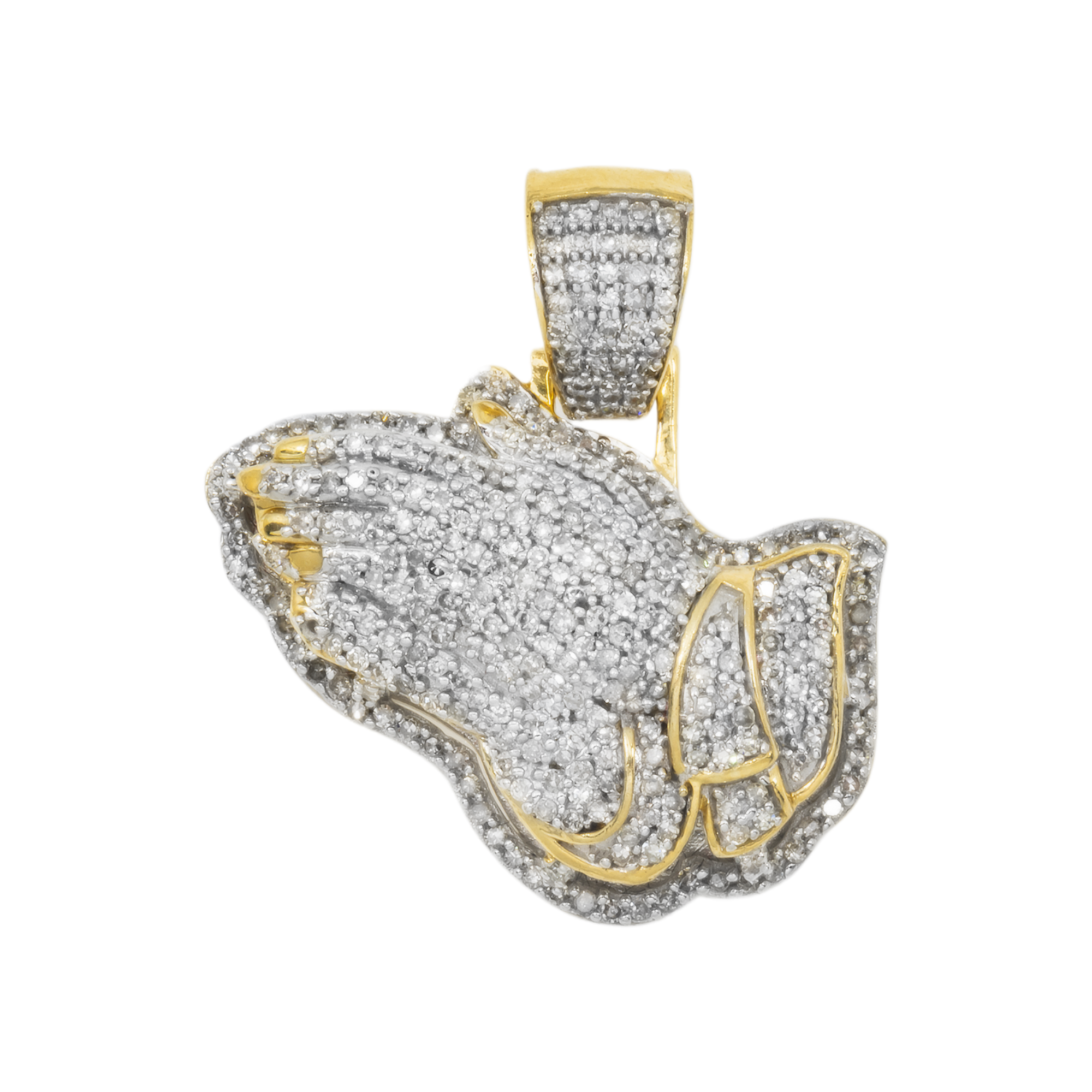 10K GOLD DIAMOND PRAYING HANDS PENDANT 1.25 CT