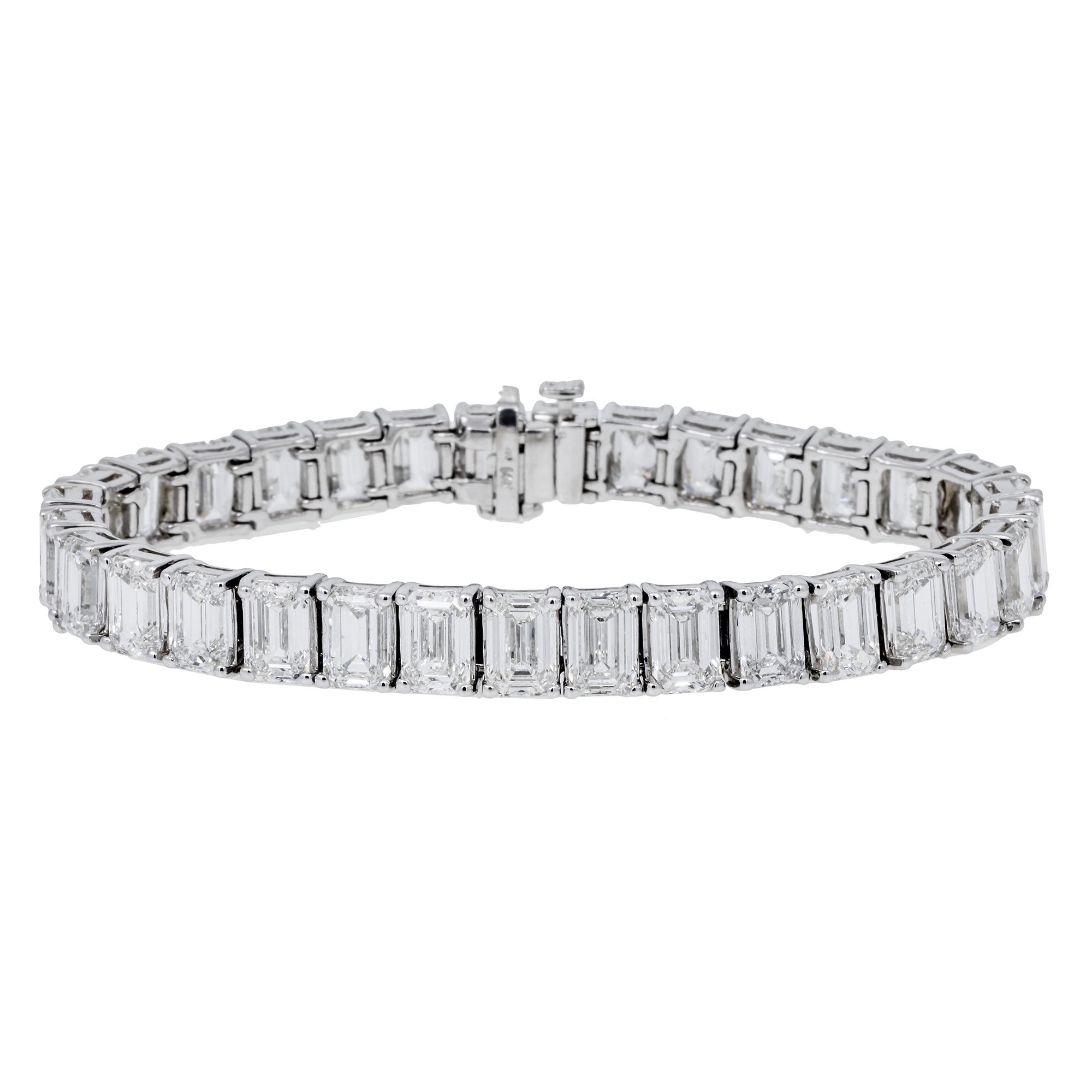 14K GOLD EMERALD CUT LAB DIAMOND TENNIS BRACELET 33.07 CT