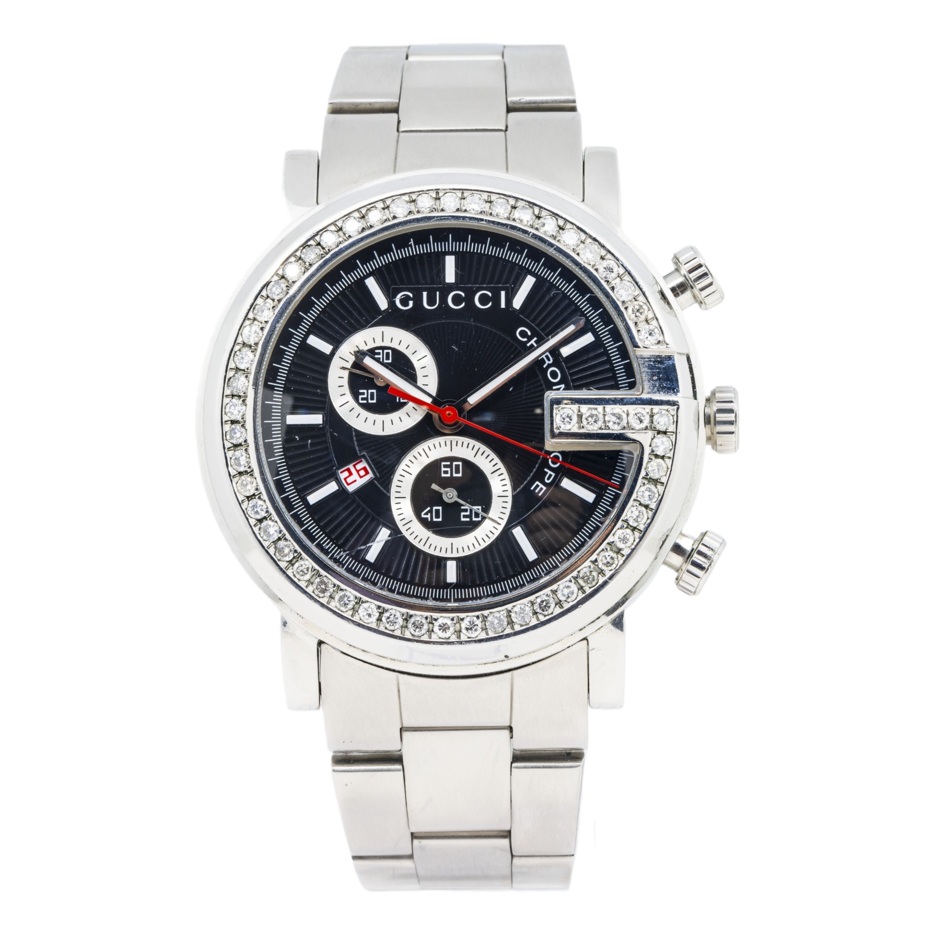 Gucci G-Chrono YA101309 44MM Black Dial With Diamond Bezel And Stainless Steel Bracelet