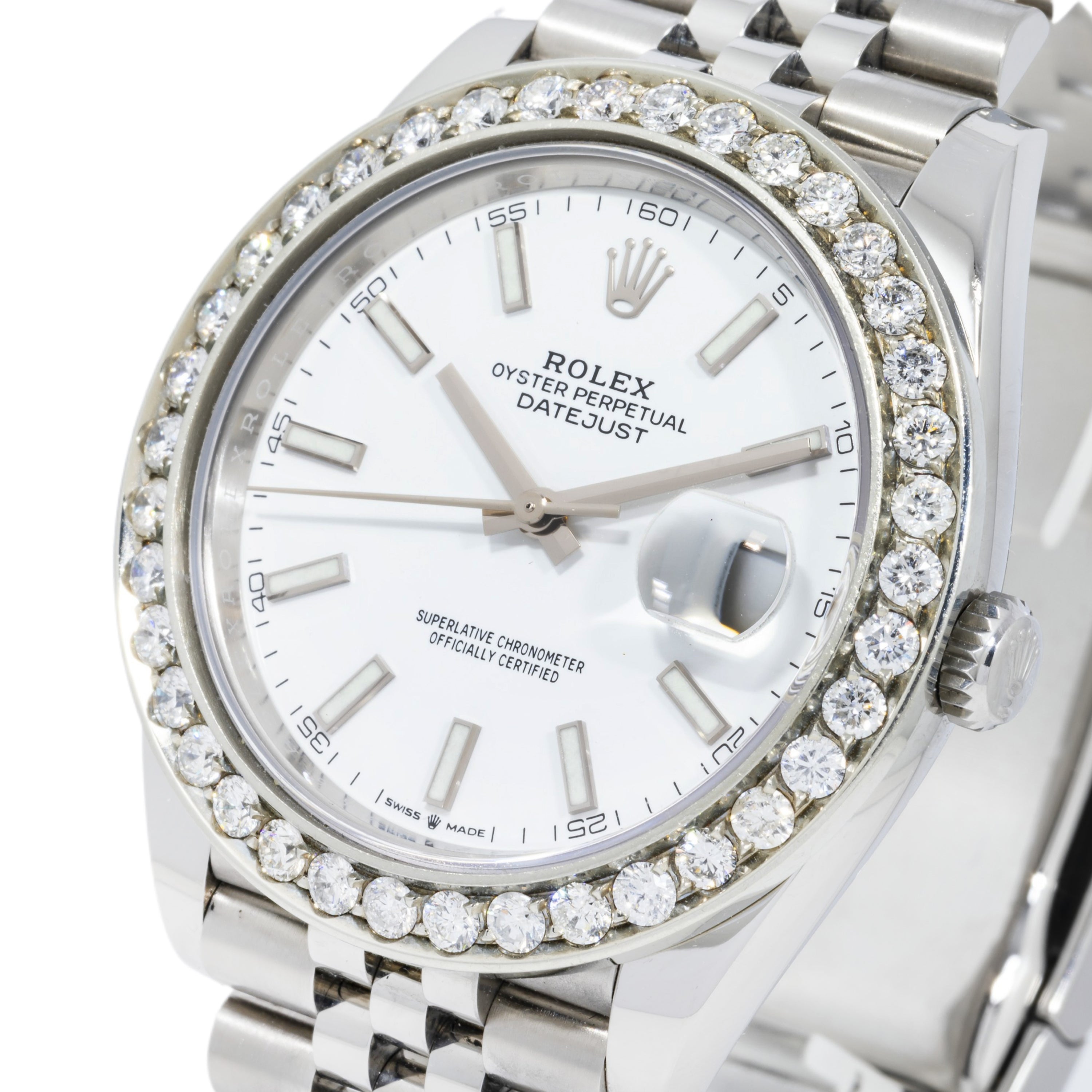 Rolex Datejust 41MM 126300 White Dial Diamond Bezel Stainless Steel Jubilee Bracelet