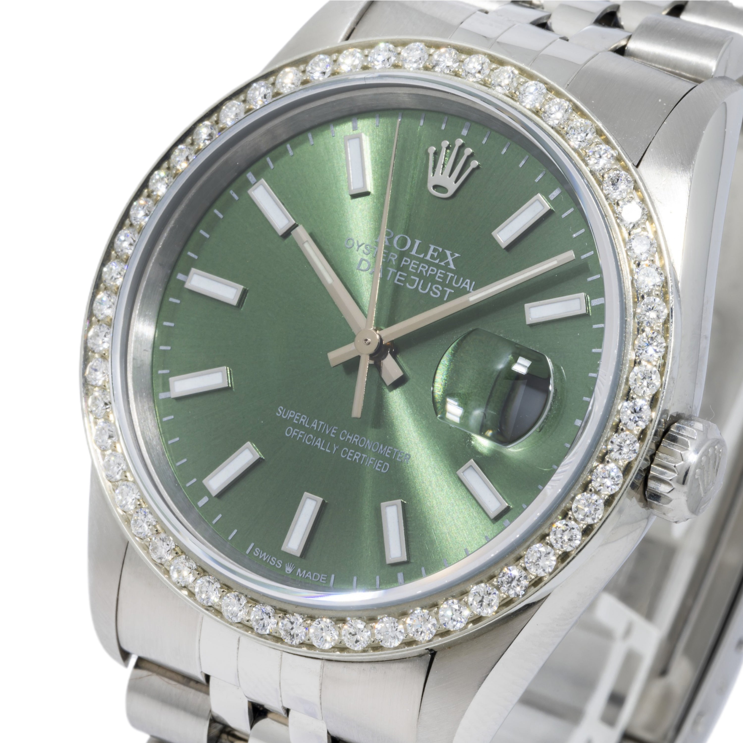 Rolex Datejust 36MM 16200 Green Dial Diamond Bezel Stainless Steel Jubilee Bracelet
