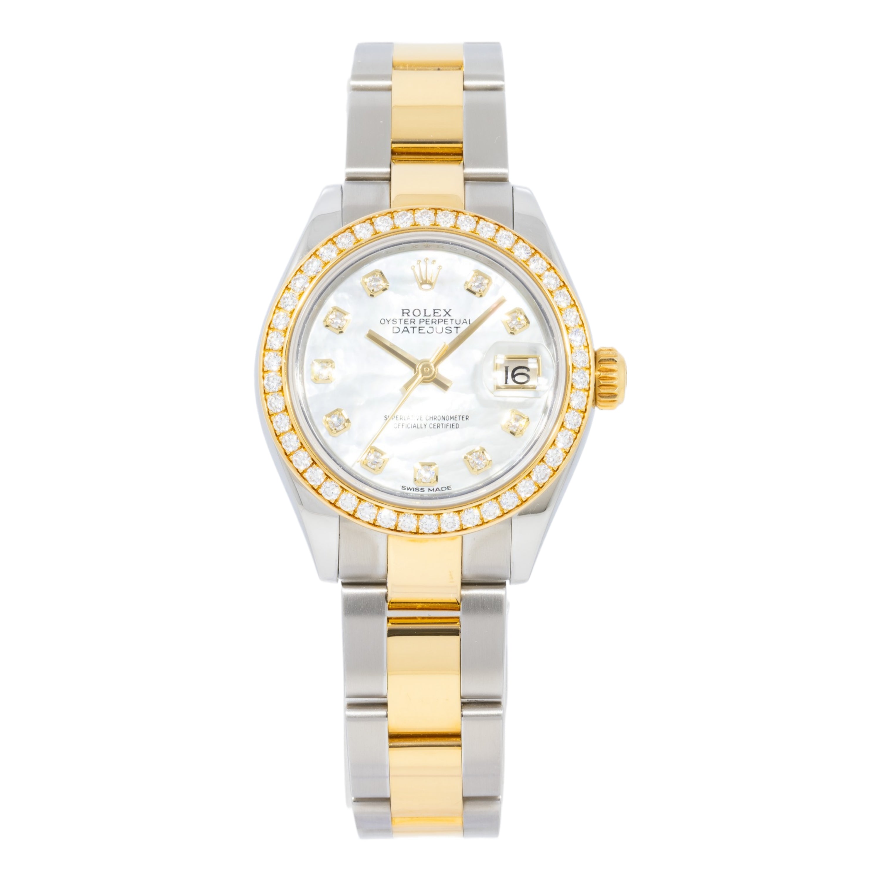 Rolex Datejust 28MM 279383RBR Mother of Pearl Diamond Dial Diamond Bezel Two Tone Oyster Bracelet