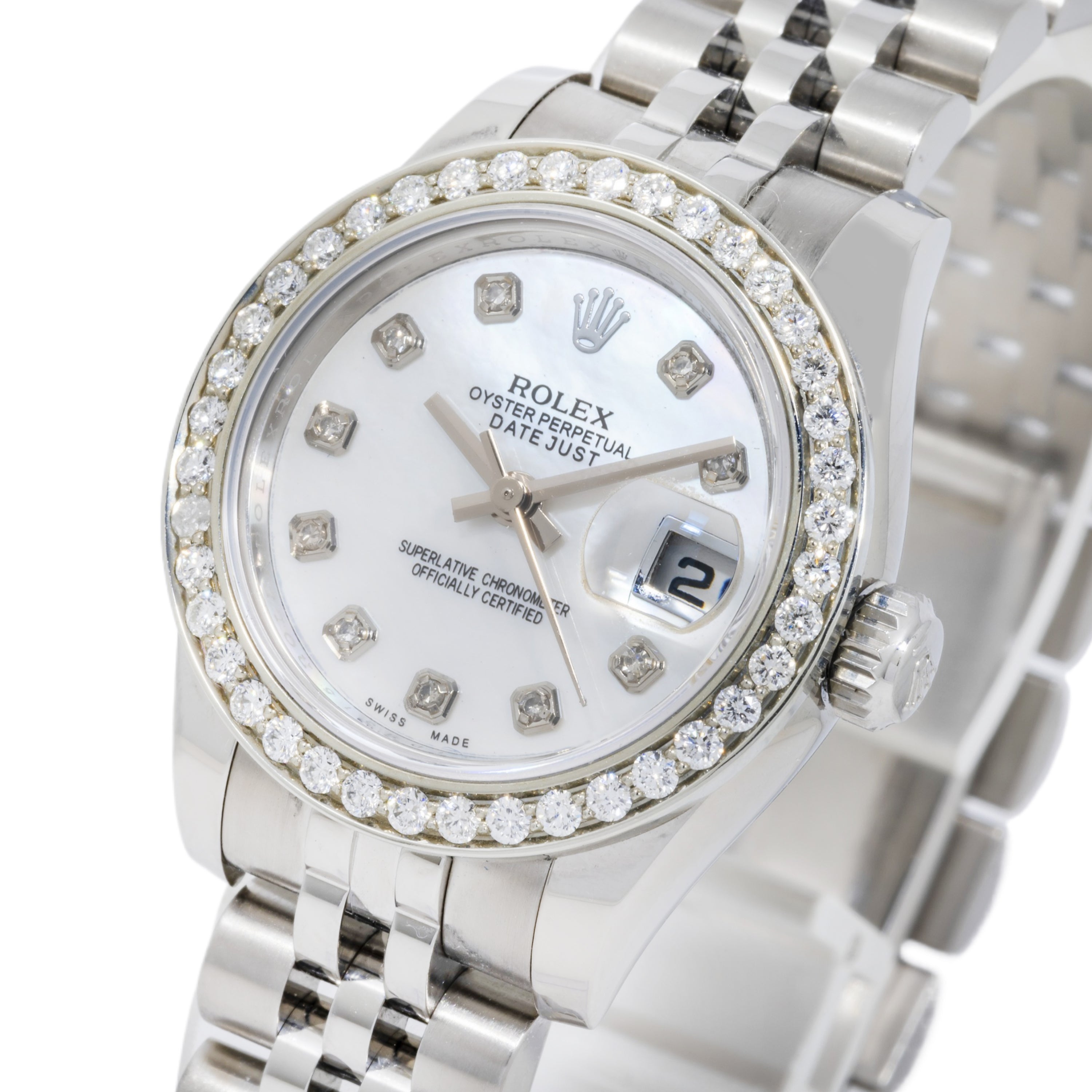 Rolex Datejust 26MM 179160 Mother of Pearl Diamond Dial Diamond Bezel Stainless Steel Jubilee Bracelet