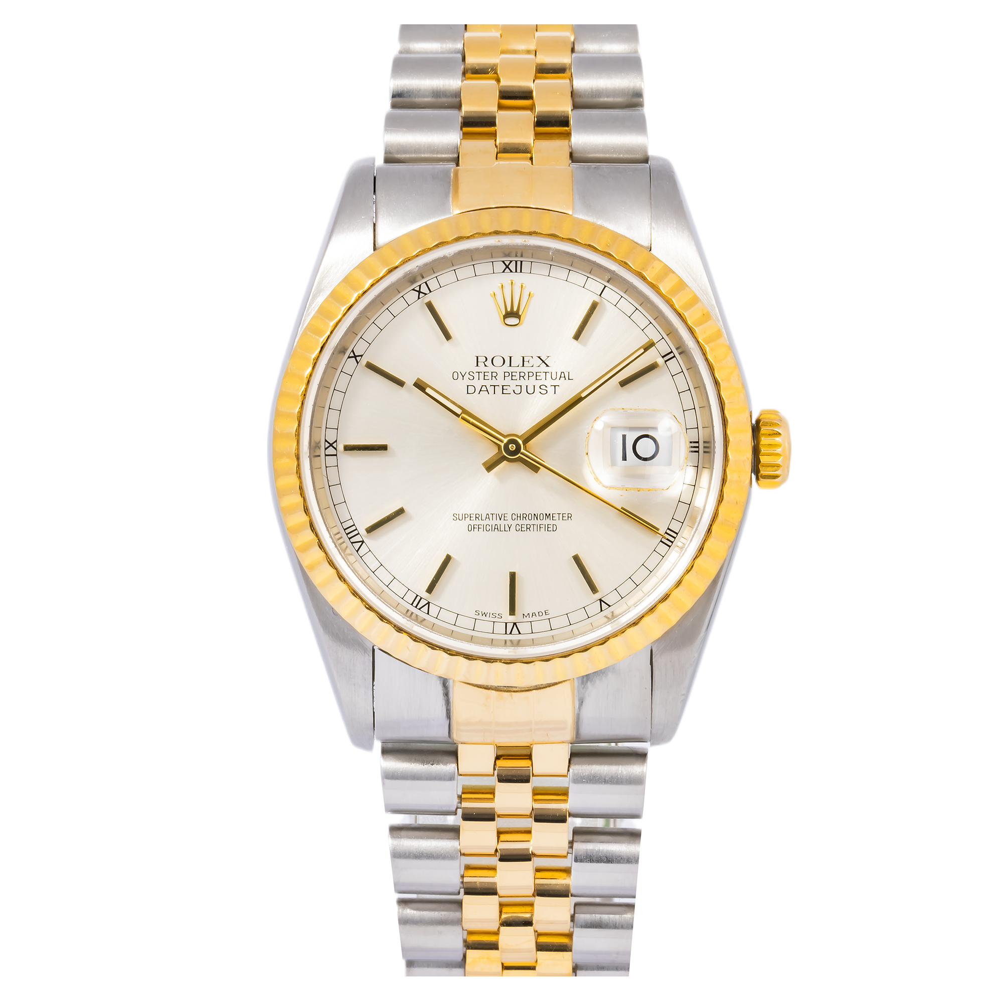Rolex Datejust 36MM 16013 Silver Dial Fluted Bezel Two Tone Yellow Gold Jubilee Bracelet