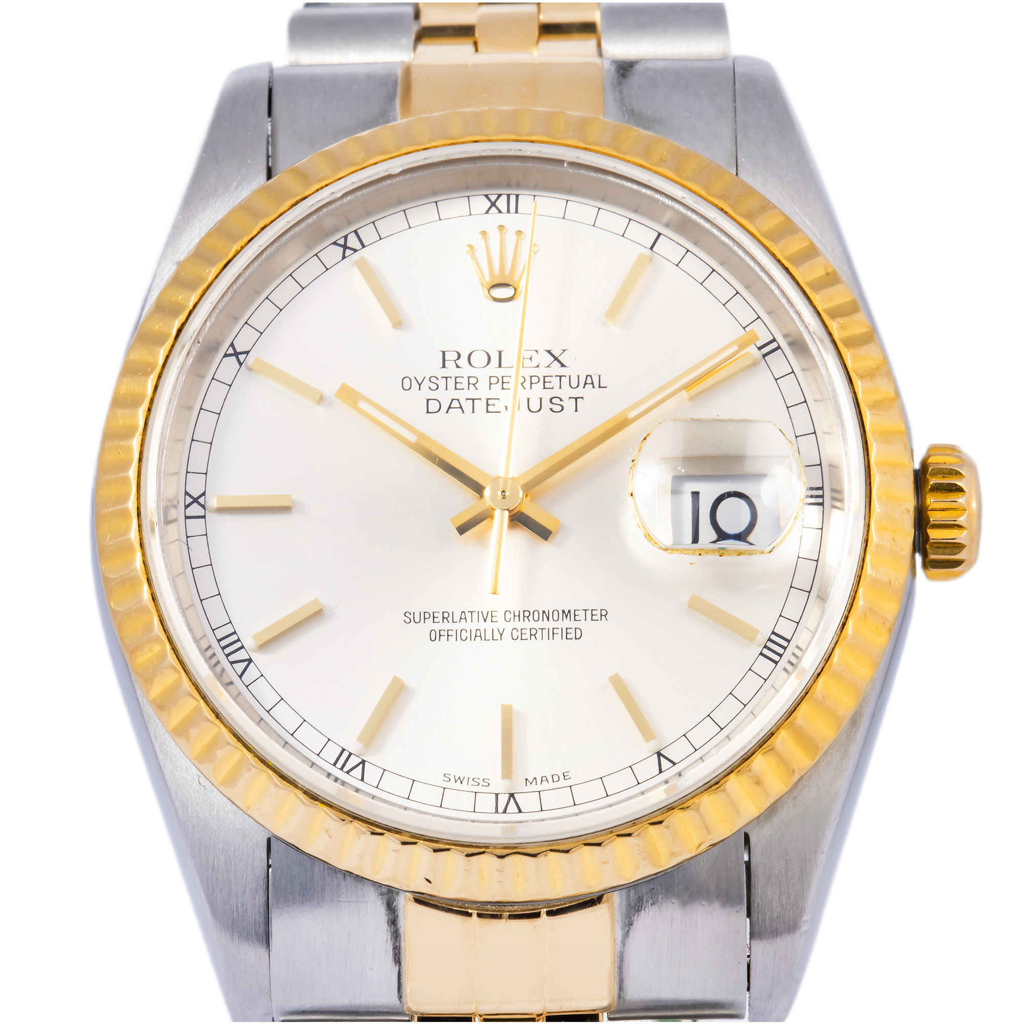 Rolex Datejust 36MM 16013 Silver Dial Fluted Bezel Two Tone Yellow Gold Jubilee Bracelet