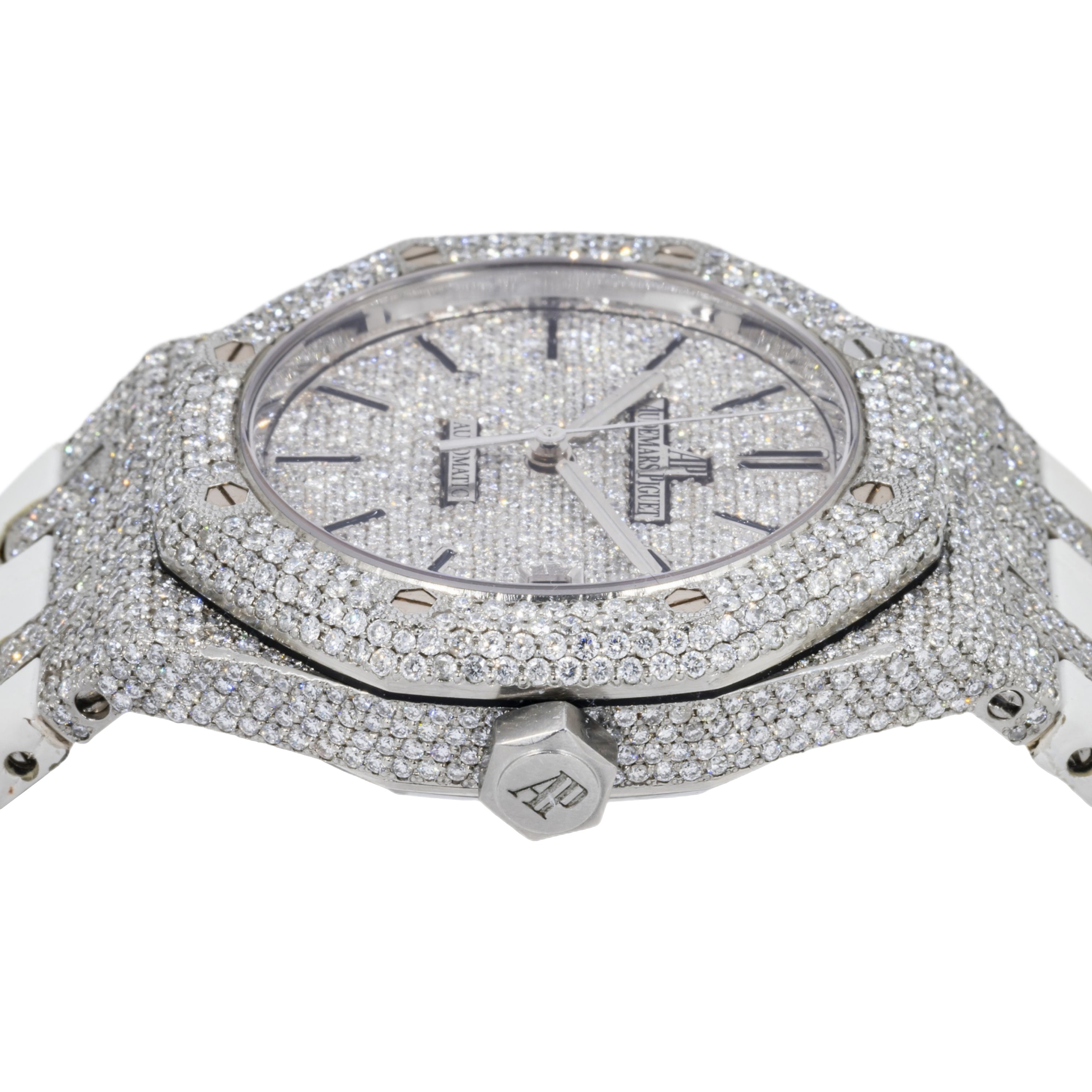 Audemars Piguet Royal Oak Selfwinding 15450ST 37MM Diamond Dial And Bezel With White Rubber Bracelet