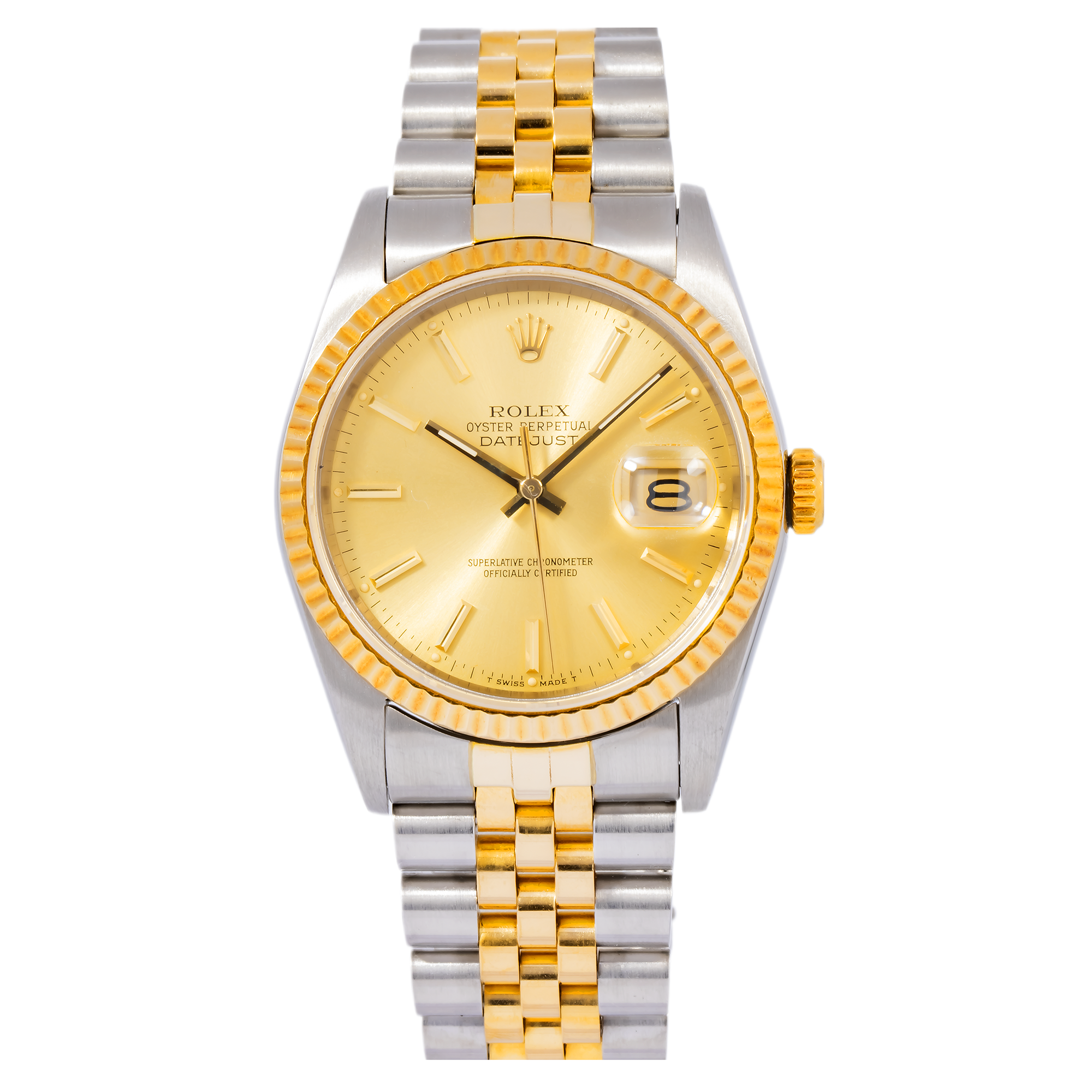 Rolex Datejust 36MM 16233 Champagne Dial Yellow Gold Fluted Bezel Two Tone Jubilee Bracelet