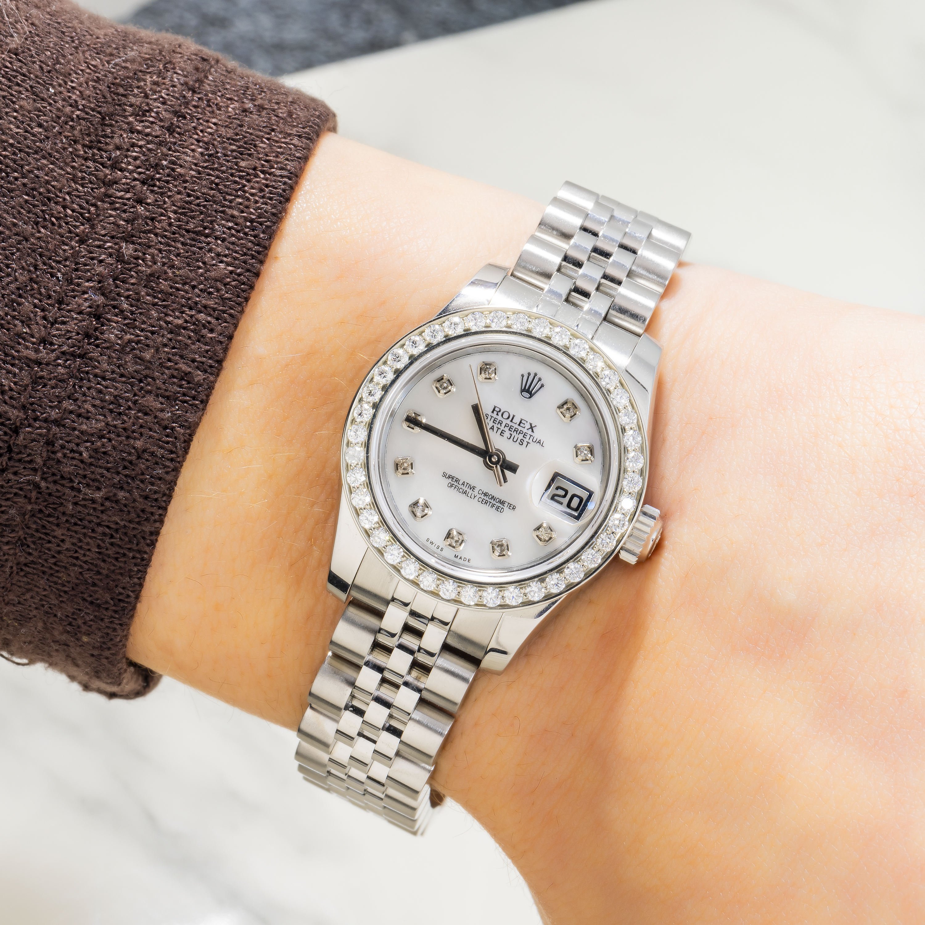 Rolex Datejust 26MM 179160 Mother of Pearl Diamond Dial Diamond Bezel Stainless Steel Jubilee Bracelet