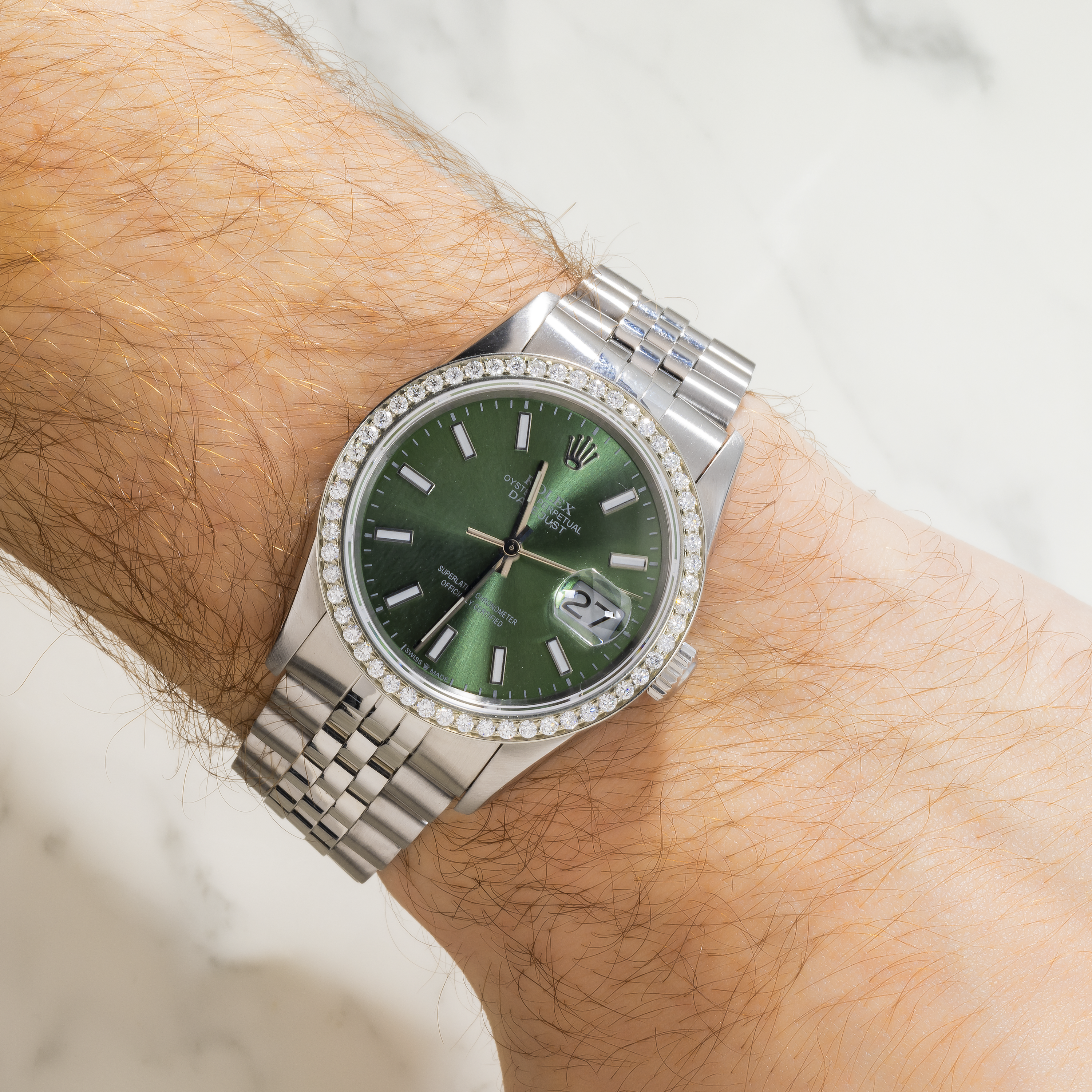 Rolex Datejust 36MM 16200 Green Dial Diamond Bezel Stainless Steel Jubilee Bracelet