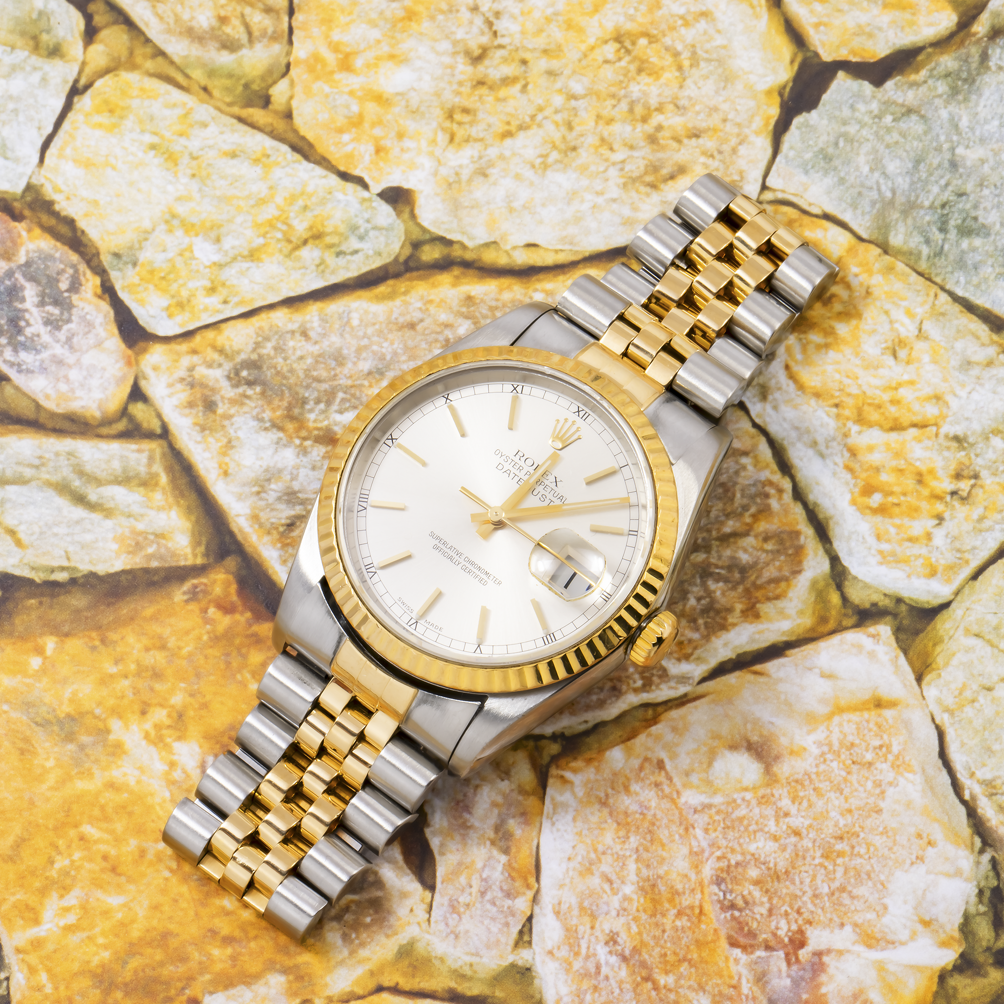 Rolex Datejust 36MM 16013 Silver Dial Fluted Bezel Two Tone Yellow Gold Jubilee Bracelet