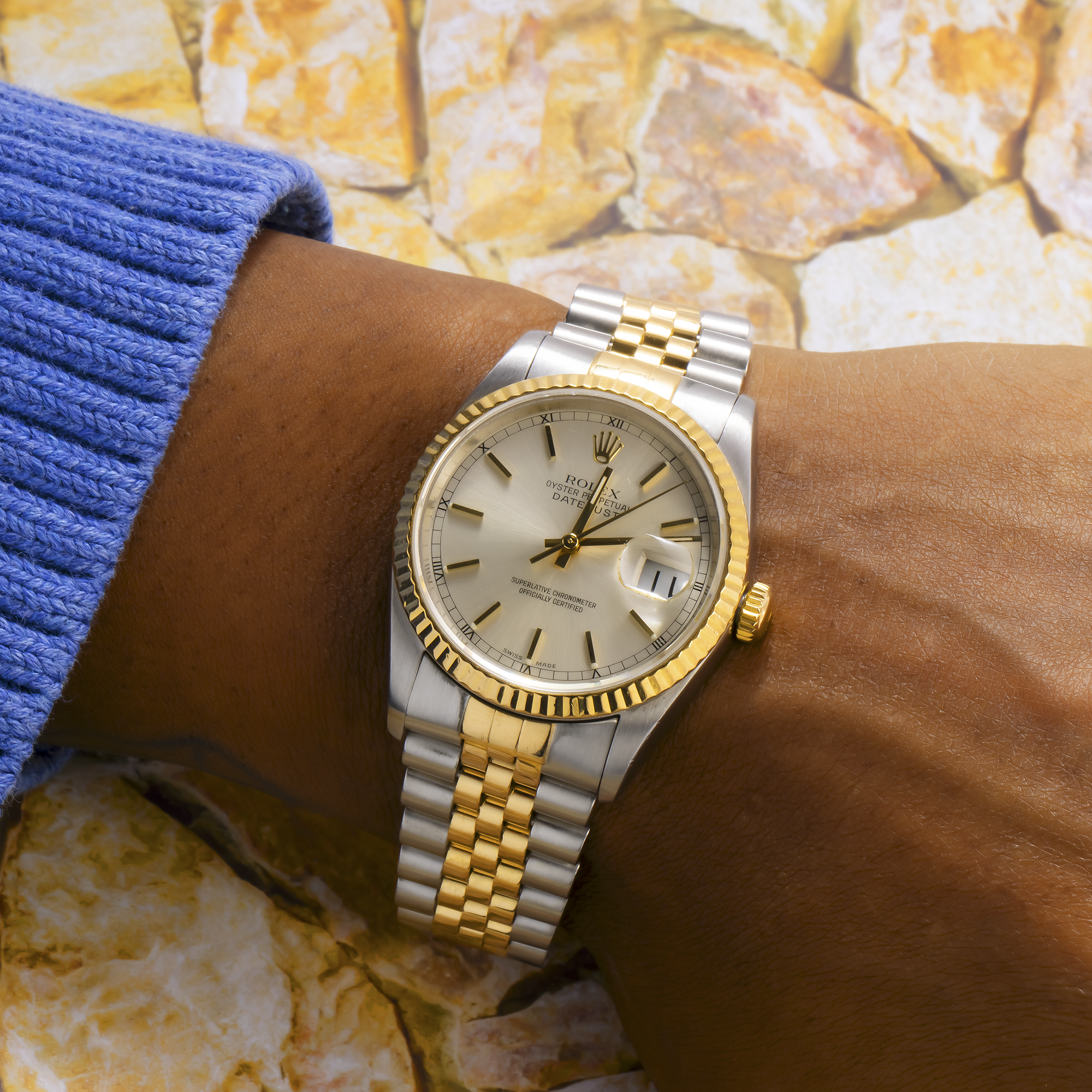 Rolex Datejust 36MM 16013 Silver Dial Fluted Bezel Two Tone Yellow Gold Jubilee Bracelet