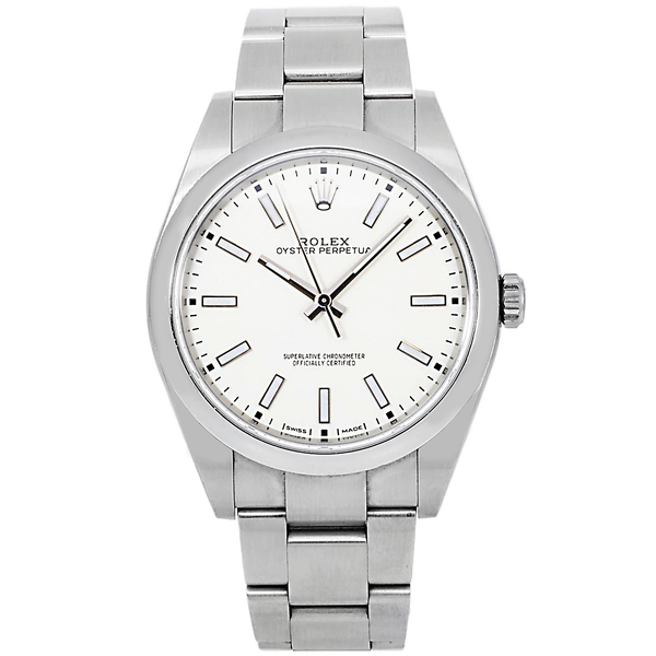 ROLEX OYSTER PERPETUAL 114300 39MM WHITE RHODIUM DIAL WITH STAINLESS STEEL OYSTER BRACELET