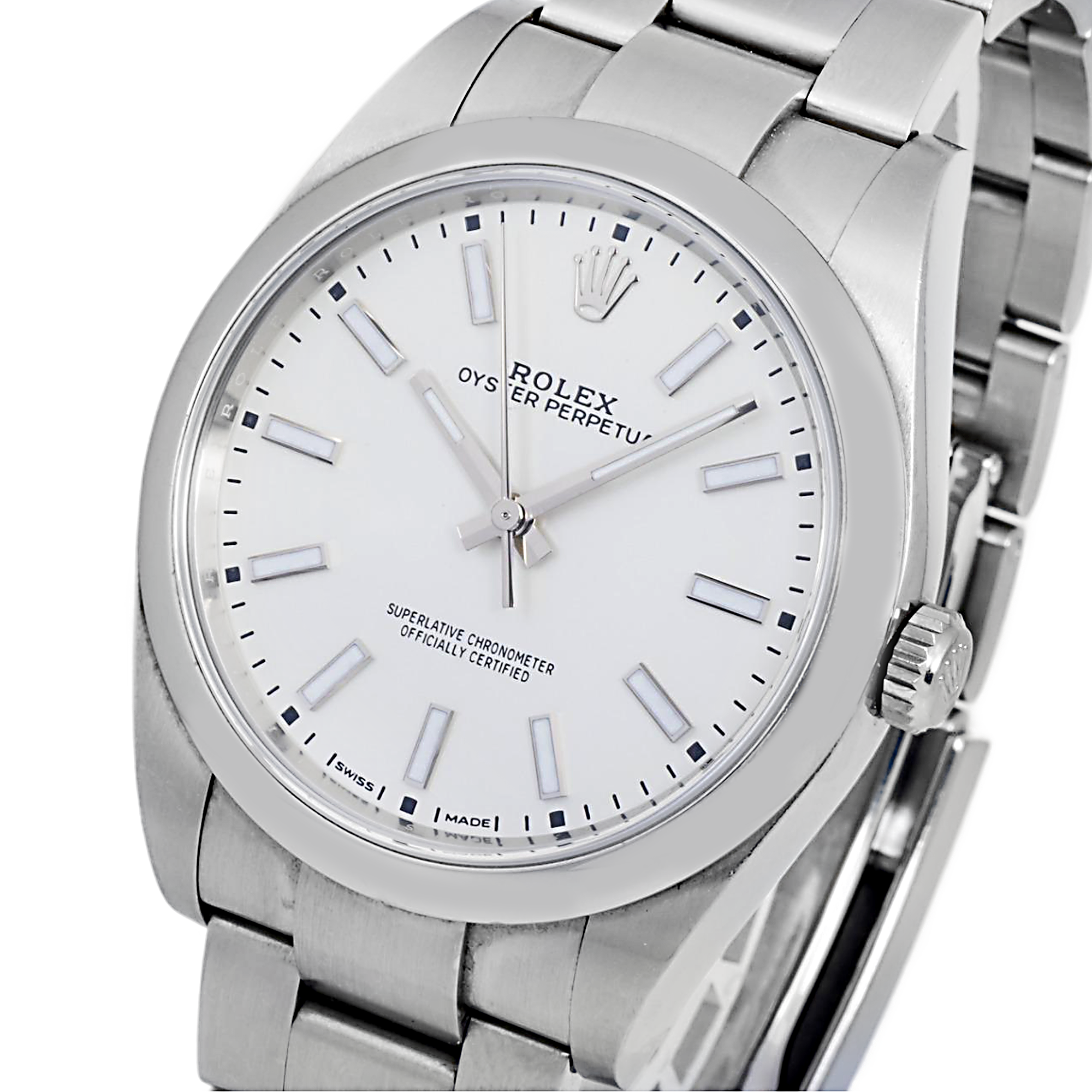 Rolex Oyster Perpetual 39MM 114300 White Dial Smooth Bezel Stainless Steel Oyster Bracelet