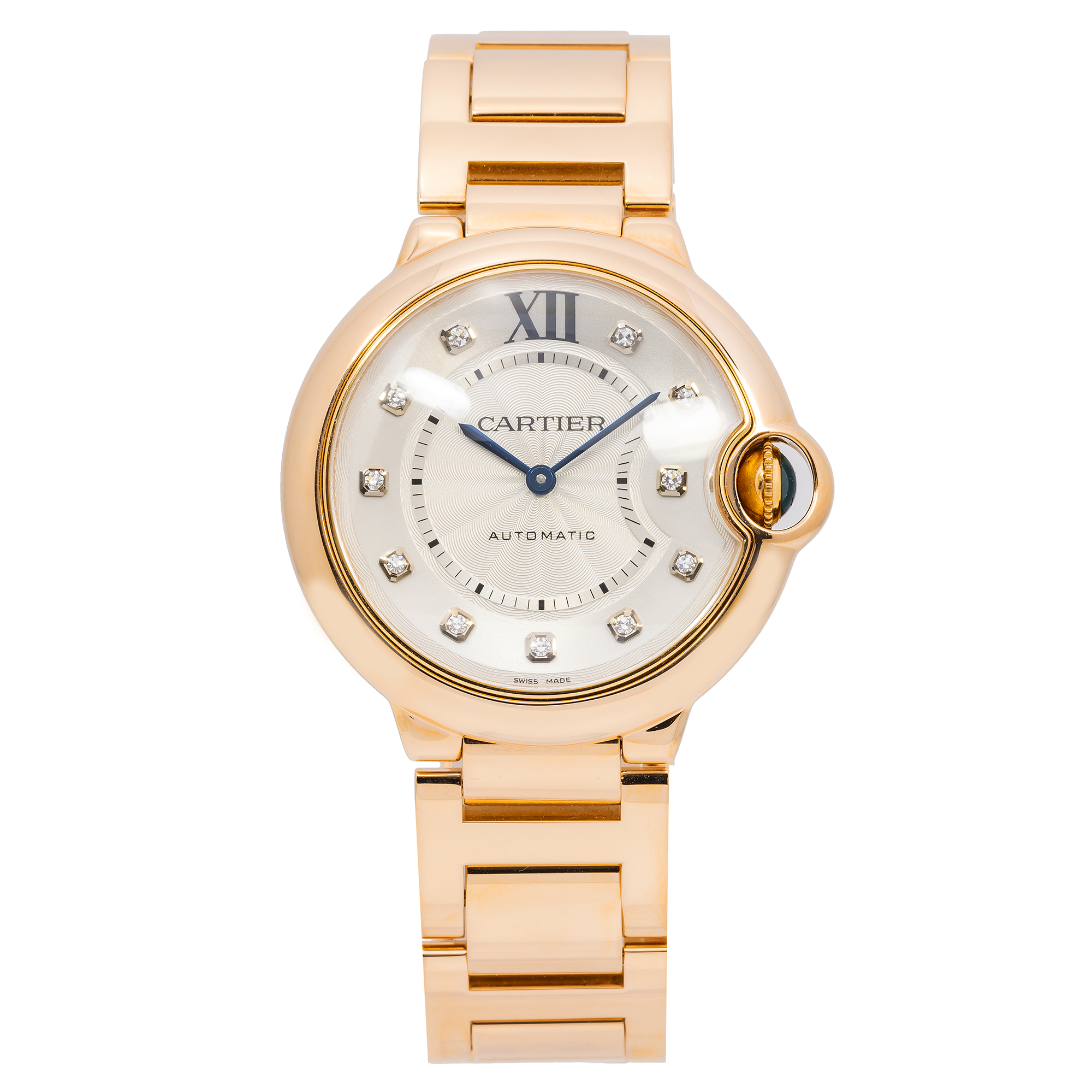 Cartier Ballon Bleu 36MM WE902026 Silver Diamond Dial Yellow Gold Bezel 18K Rose Gold Bracelet