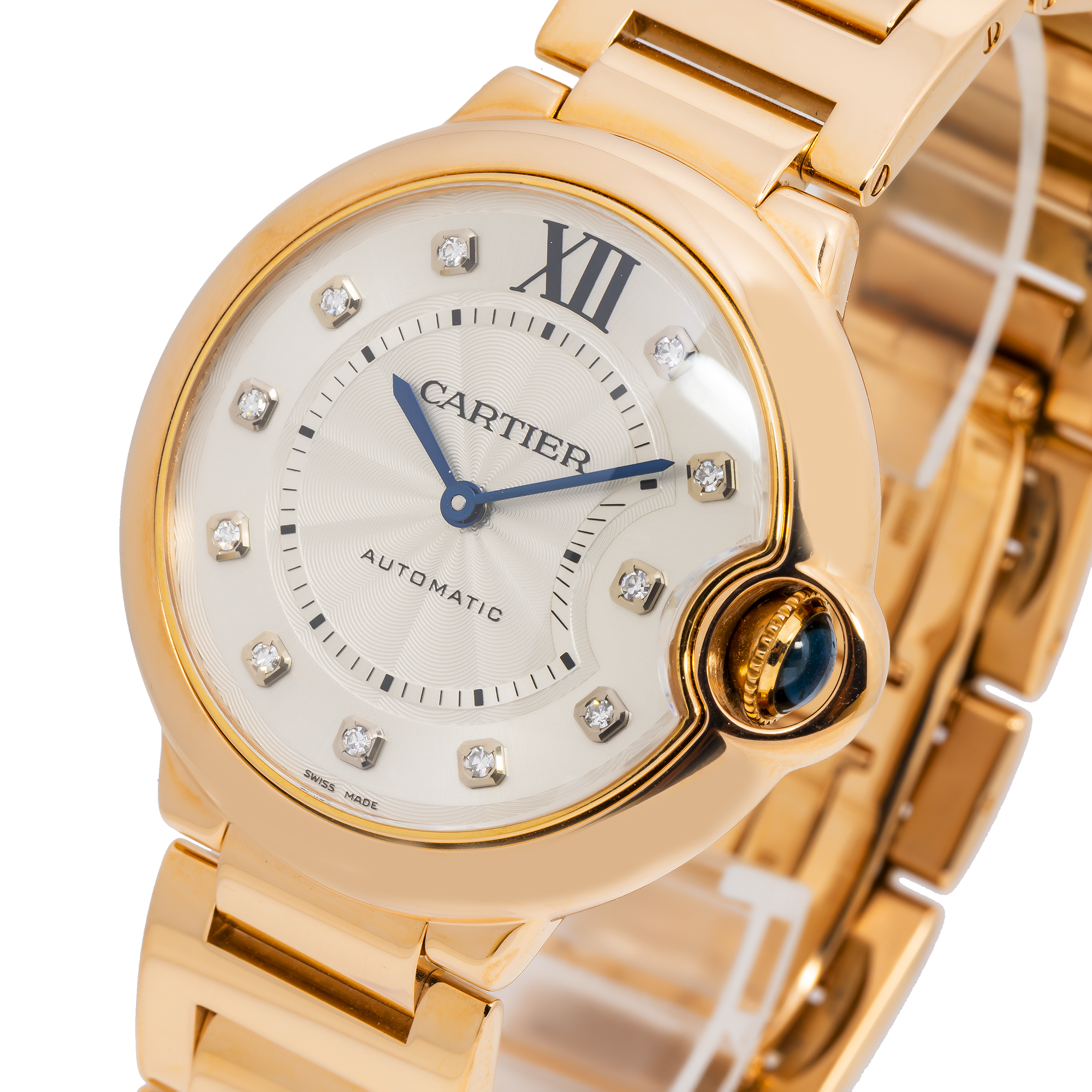 Cartier Ballon Bleu 36MM WE902026 Silver Diamond Dial Yellow Gold Bezel 18K Rose Gold Bracelet