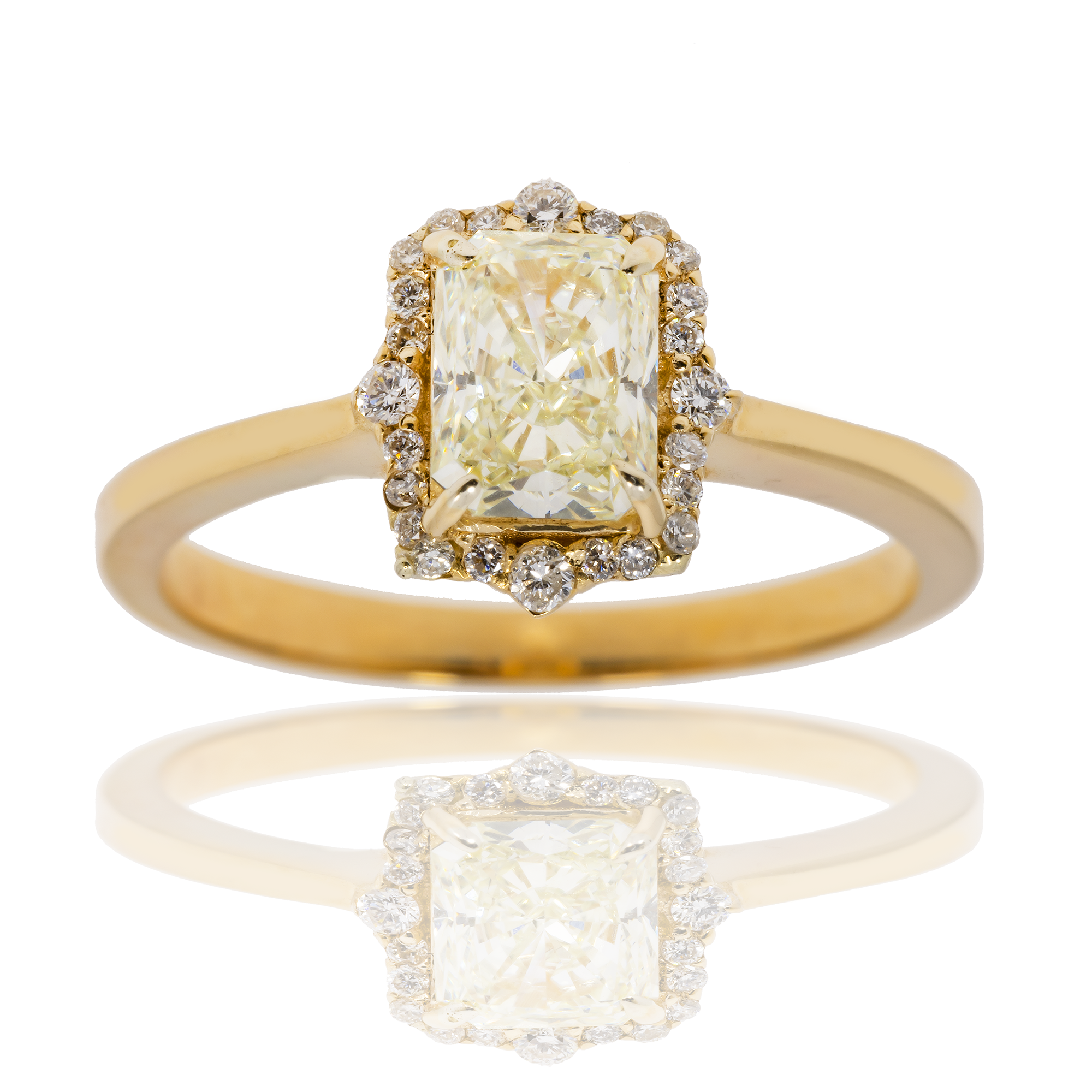 14K GOLD RADIANT CUT YELLOW HALO DIAMOND ENGAGEMENT RING 1.22 CTW