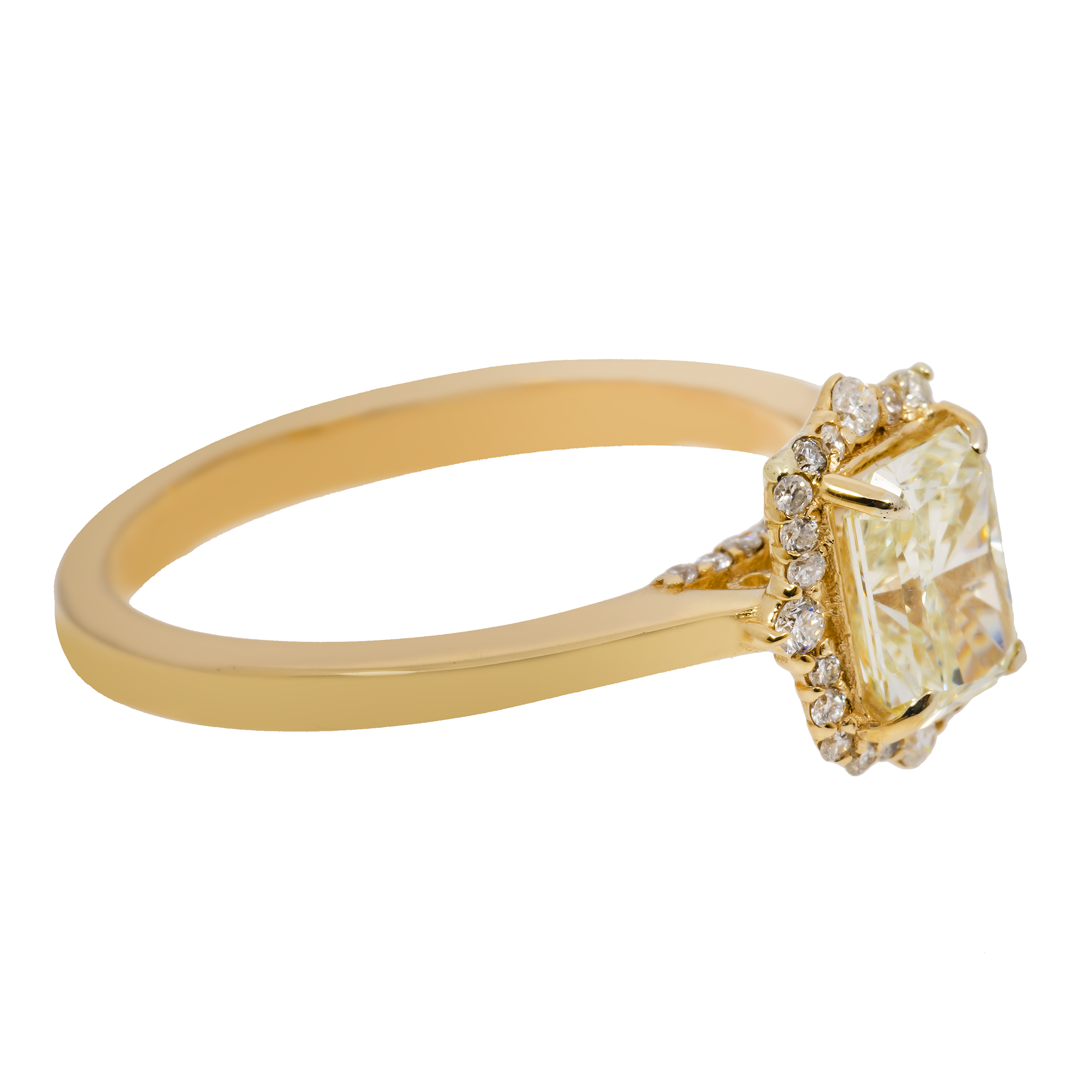 14K GOLD RADIANT CUT YELLOW HALO DIAMOND ENGAGEMENT RING 1.22 CTW