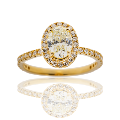 14K GOLD OVAL CUT YELLOW HALO DIAMOND ENGAGEMENT RING 1.52 CTW