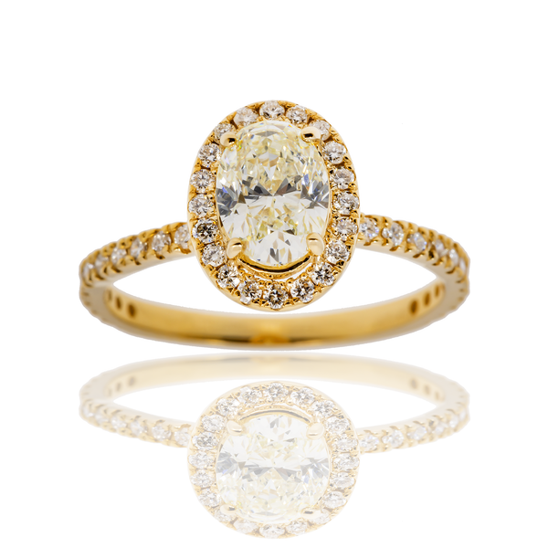 14K GOLD OVAL CUT YELLOW HALO DIAMOND ENGAGEMENT RING 1.52 CTW