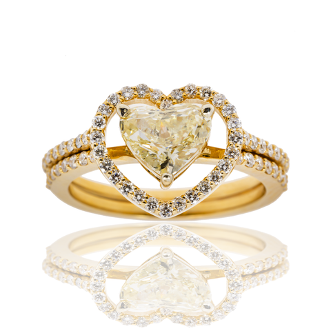 14K GOLD HEART HALO YELLOW DIAMOND CLUSTER BRIDAL SET 1.51 CTW