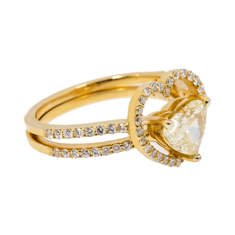 14K GOLD HEART HALO YELLOW DIAMOND CLUSTER BRIDAL SET 1.51 CTW