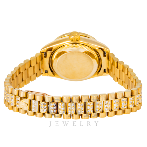 ROLEX LADY-DATEJUST DIAMOND WATCH, 69178 26MM, SILVER DIAMOND DIAL WITH PRESIDENT YELLOW GOLD SEMI DIAMOND JUBILEE BRACELET