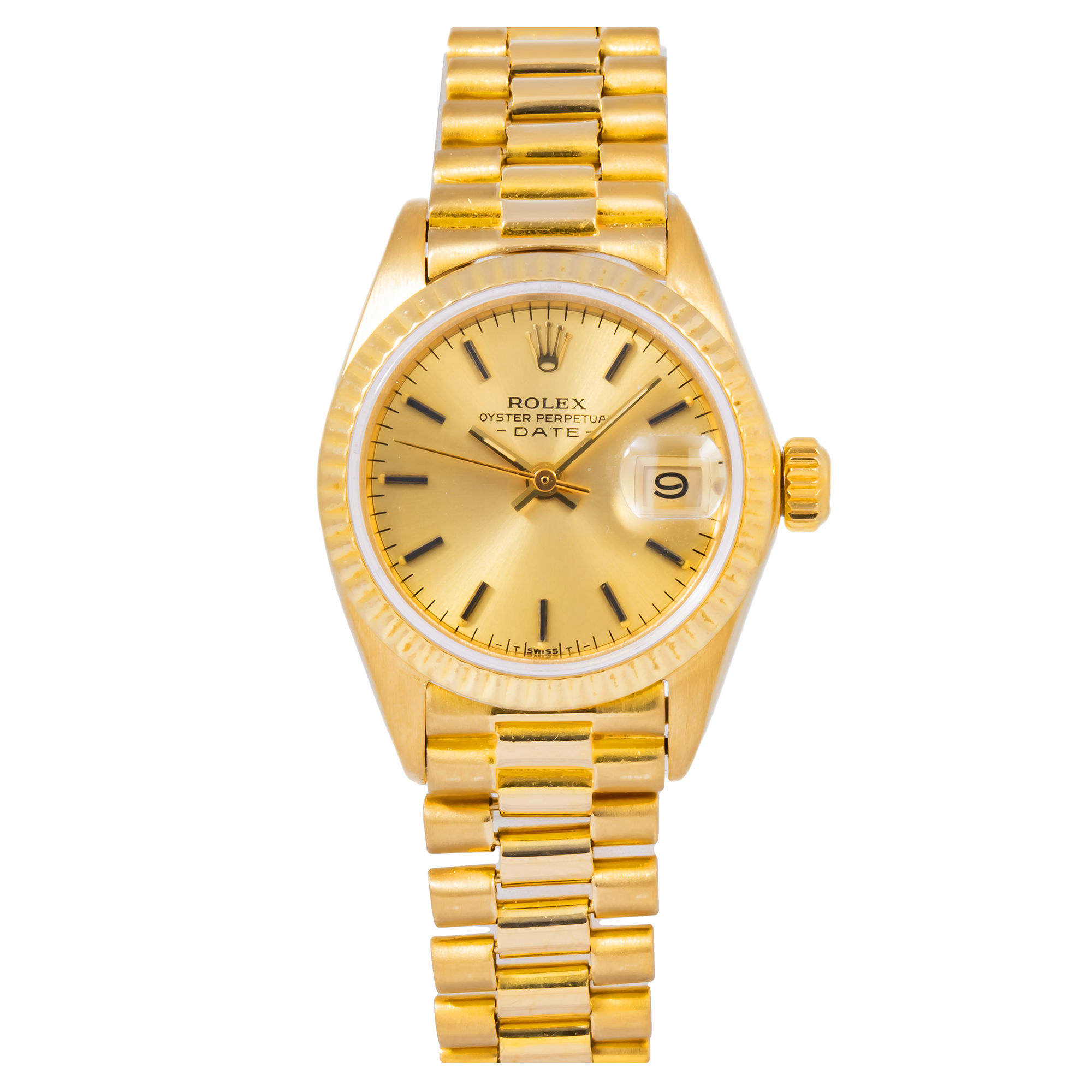 Rolex Datejust 26MM 69178 Champagne Dial Yellow Gold Fluted Bezel 18K Yellow Gold President Bracelet