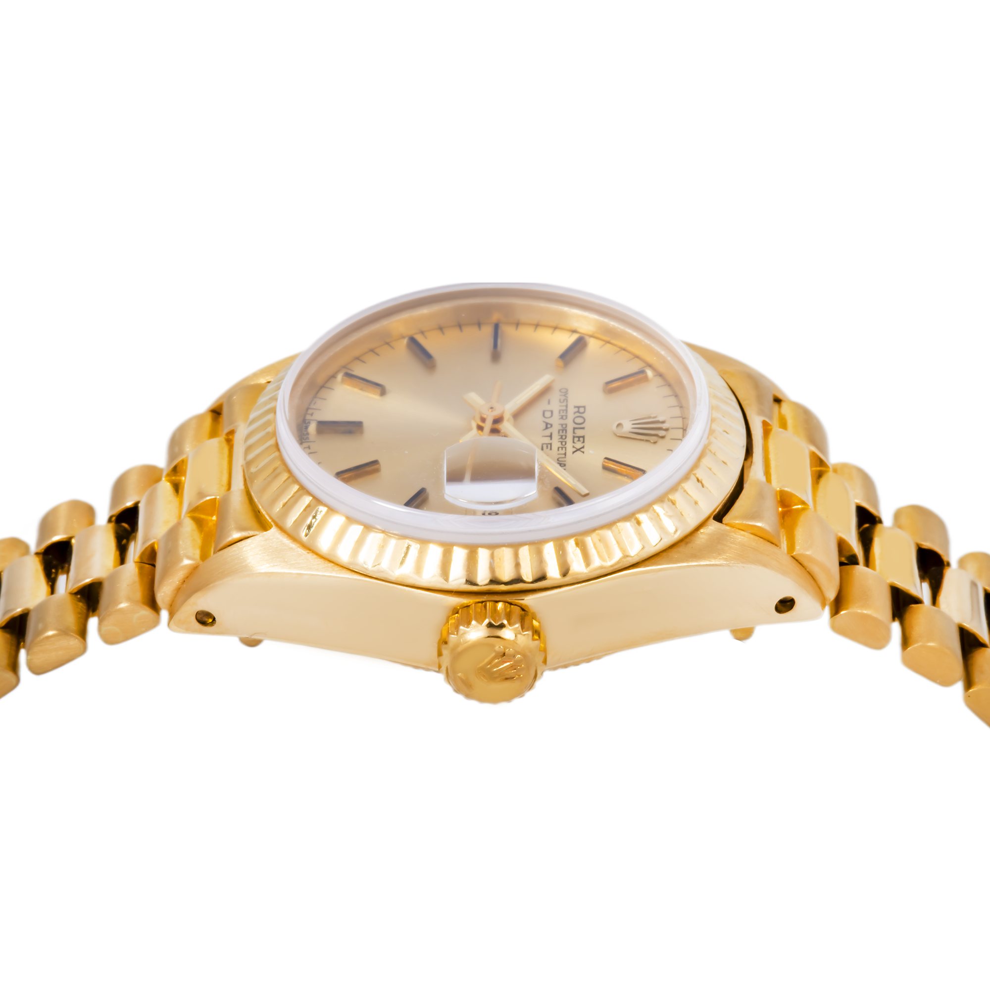 Rolex Datejust 26MM 69178 Champagne Dial Yellow Gold Fluted Bezel 18K Yellow Gold President Bracelet