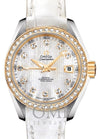 Copy of OMEGA SEAMASTER AQUA TERRA 150M CO-AXIAL CHRONOMETER 30MM STAINLESS STEEL YELLOW GOLD DIAMOND BEZEL WHITE MOTHER OF PEARL DIAL DIAMOND SET INDEX 231.28.30.20.55.002 WITH ALLIGATOR LEATHER STRAP