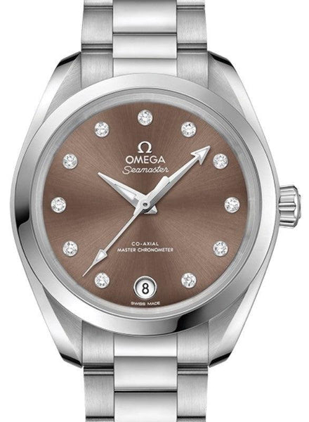 OMEGA SEAMASTER AQUA TERRA 150M CO-AXIAL MASTER CHRONOMETER 34MM STAINLESS  STEEL BROWN DIAL DIAMOND SET INDEX 220.10.34.20.63.001 WITH STEEL BRACELET