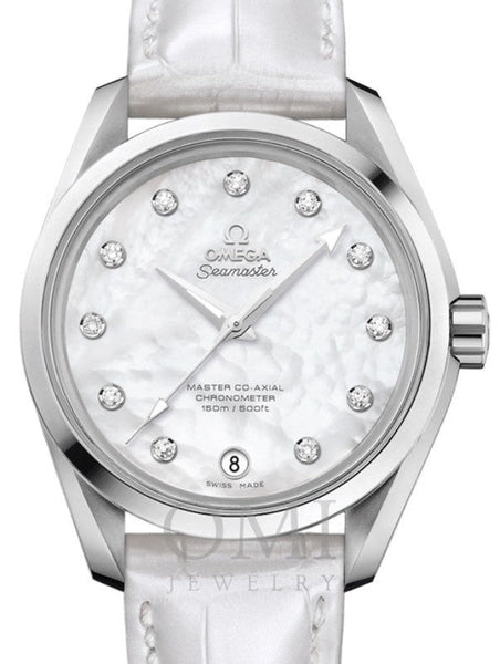 OMEGA SEAMASTER AQUA TERRA 150M MASTER CO-AXIAL CHRONOMETER LADIES 38.5MM  STAINLESS STEEL WHITE MOTHER OF PEARL DIAL DIAMOND INDEX  231.13.39.21.55.002 