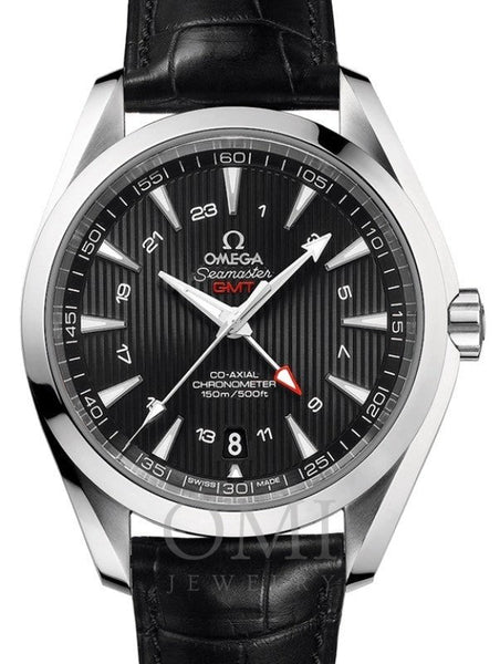 OMEGA SEAMASTER AQUA TERRA 150M CO-AXIAL CHRONOMETER GMT 43MM STAINLESS STEEL BLACK DIAL 231.13.43.22.01.001 WITH ALLIGATOR LEATHER STRAP