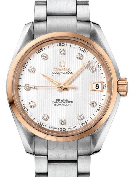 OMEGA SEAMASTER AQUA TERRA 150M OMEGA CO-AXIAL 38.5MM STAINLESS STEEL RED GOLD WHITE DIAL DIAMOND SET INDEX 231.20.39.21.52.003 WITH STEEL BRACELET (Copy)