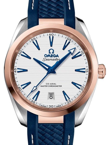 OMEGA SEAMASTER AQUA TERRA 150M CO-AXIAL MASTER CHRONOMETER 38MM STAINLESS STEEL SEDNA GOLD SILVER DIAL 220.22.38.20.02.001 WITH RUBBER STRAP