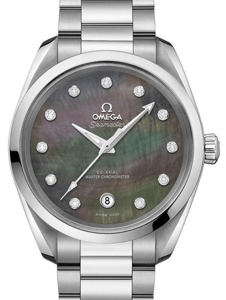 OMEGA SEAMASTER AQUA TERRA 150M CO-AXIAL MASTER CHRONOMETER LADIES 38MM STAINLESS STEEL GREY DIAL DIMOND SET INDEX 220.10.38.20.57.001 WITH STEEL BRACELET